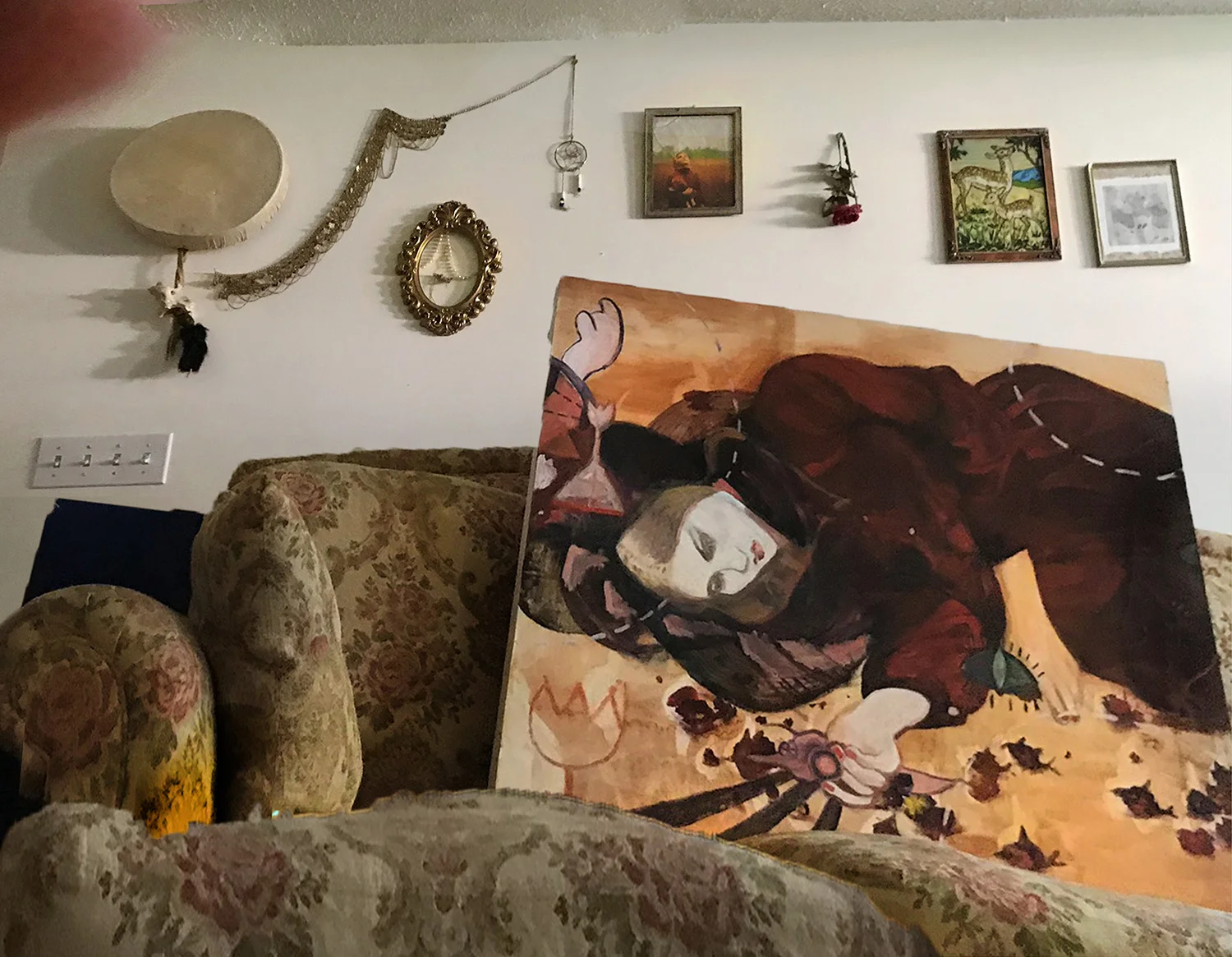 Rescue Flowers 2015, oil on found masonite, 36 x 40”