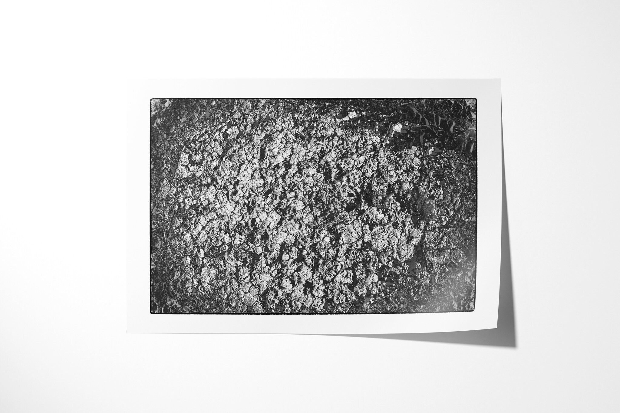 Fine art paper print of Khamsin IV, showing a dense field of cracked ground fragments separated by dark irregular fissures.