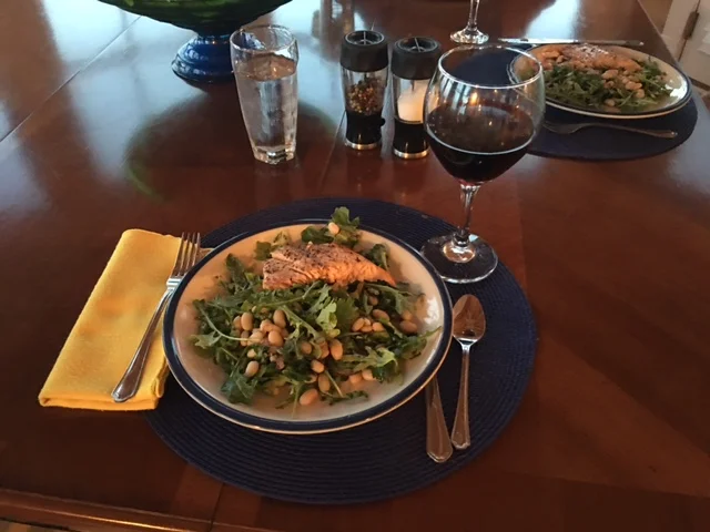 Grilled Salmon with White Bean and Arugula Salad