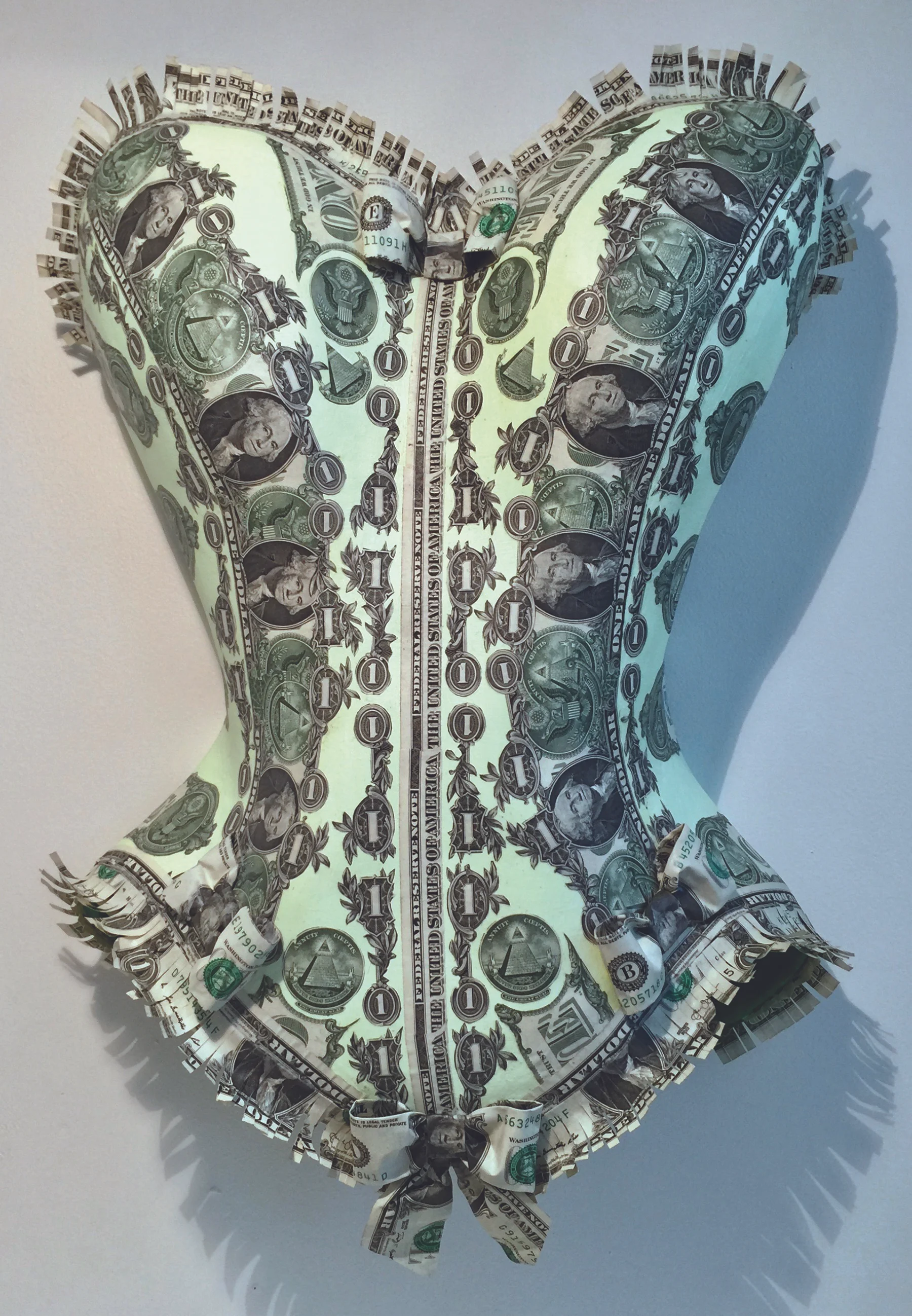 Love my Sugar Daddy, 16 x 12 x 5.25", paper mâché, mixed media and US currency.