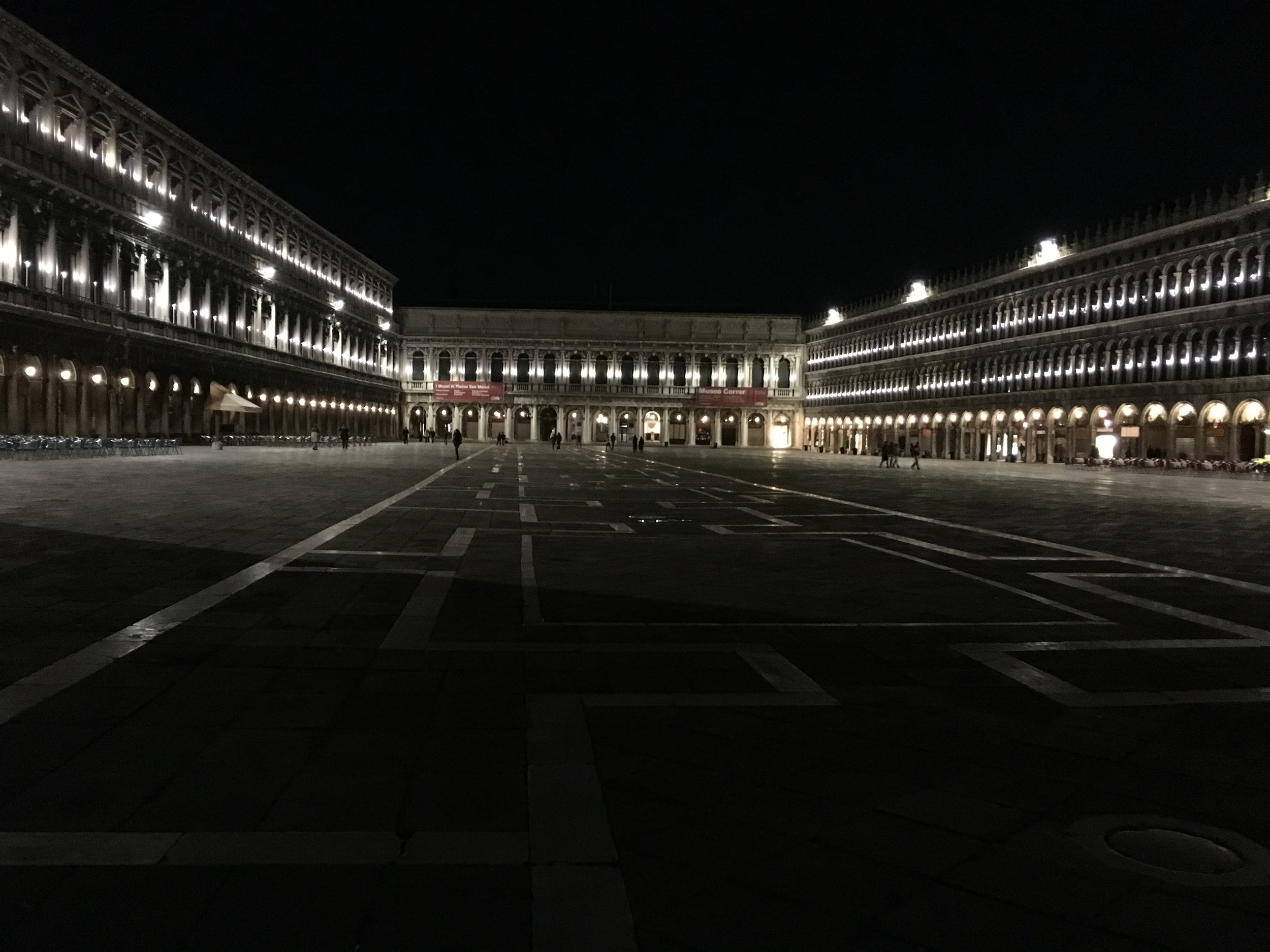 An empty St Marks' Square one November evening