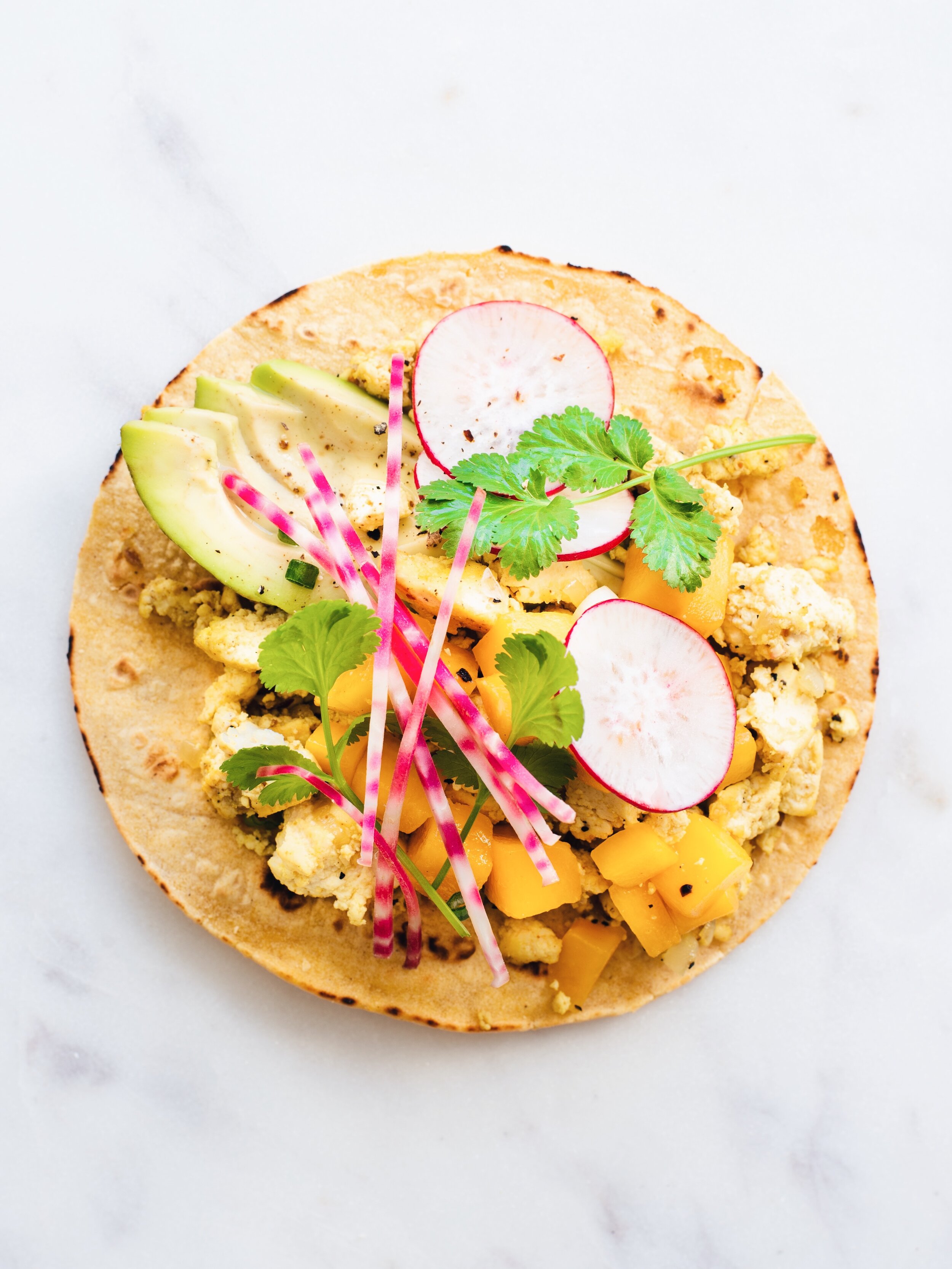 Easy Tofu Scramble Tacos With Mango Salsa