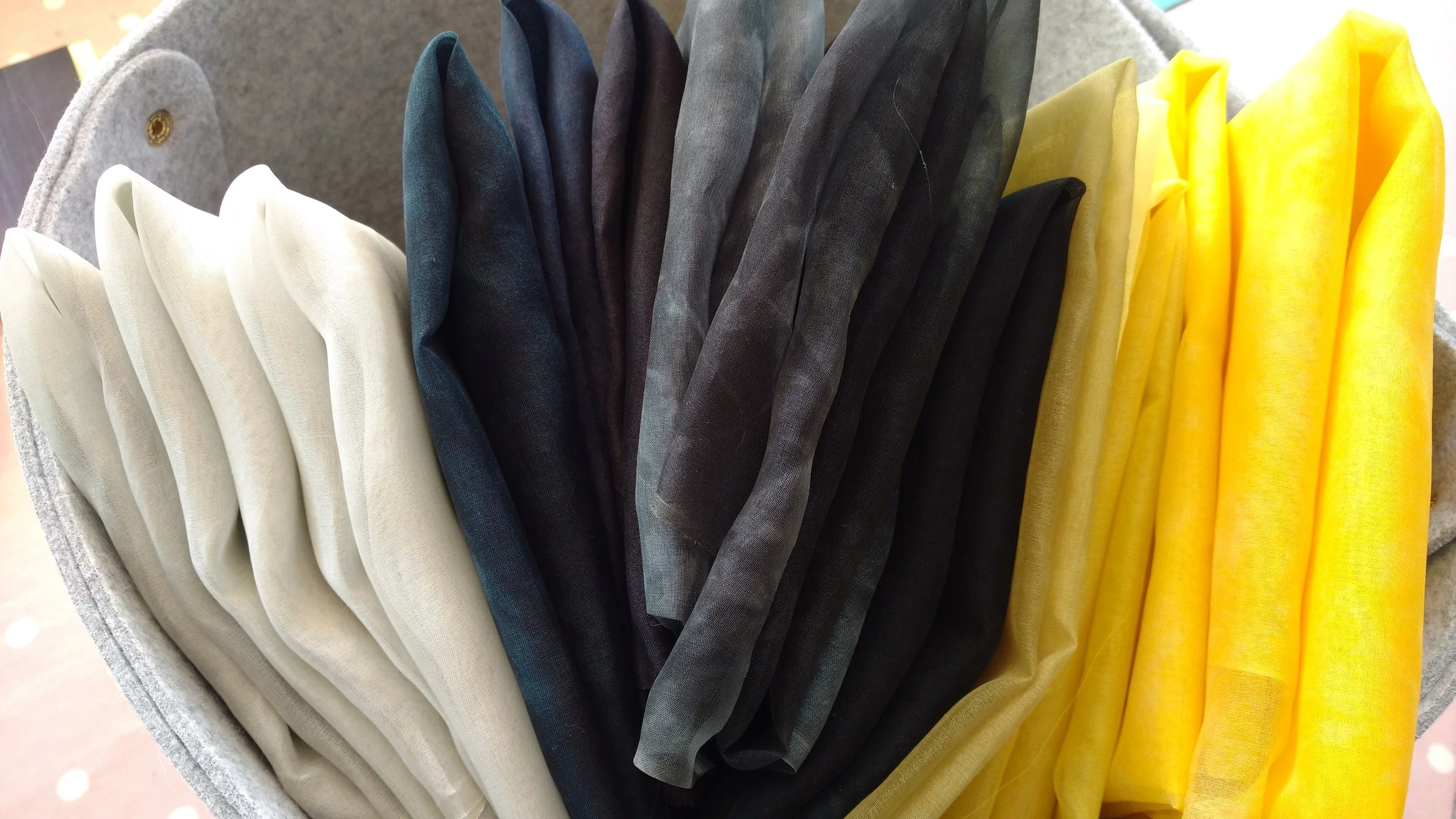 Hand dyed silk organza fabrics