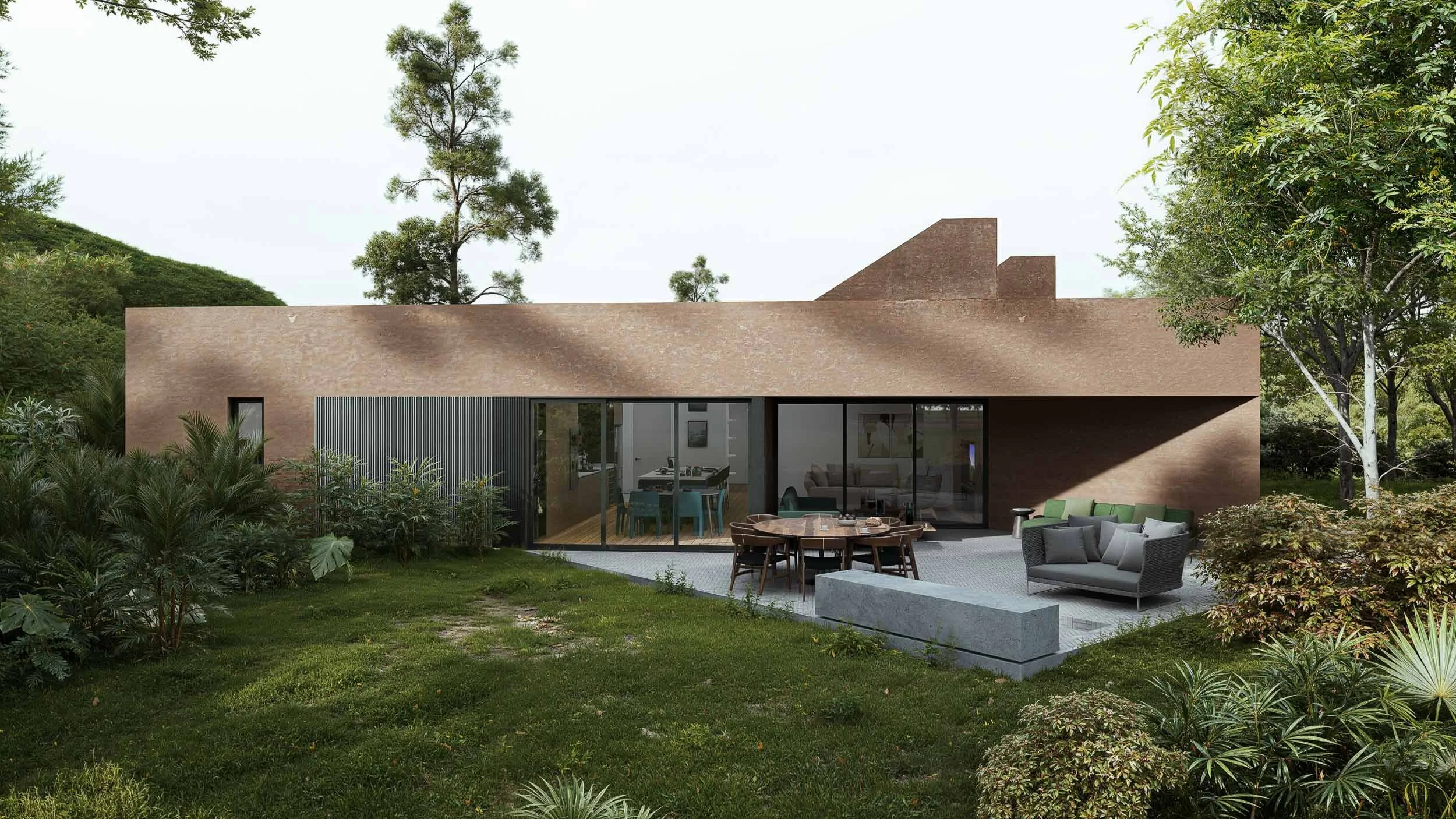 Terraza de Casa ARRIBA, una vivienda contemporánea diseñada por TOLEDO Estudio de Arquitectura en una montaña.