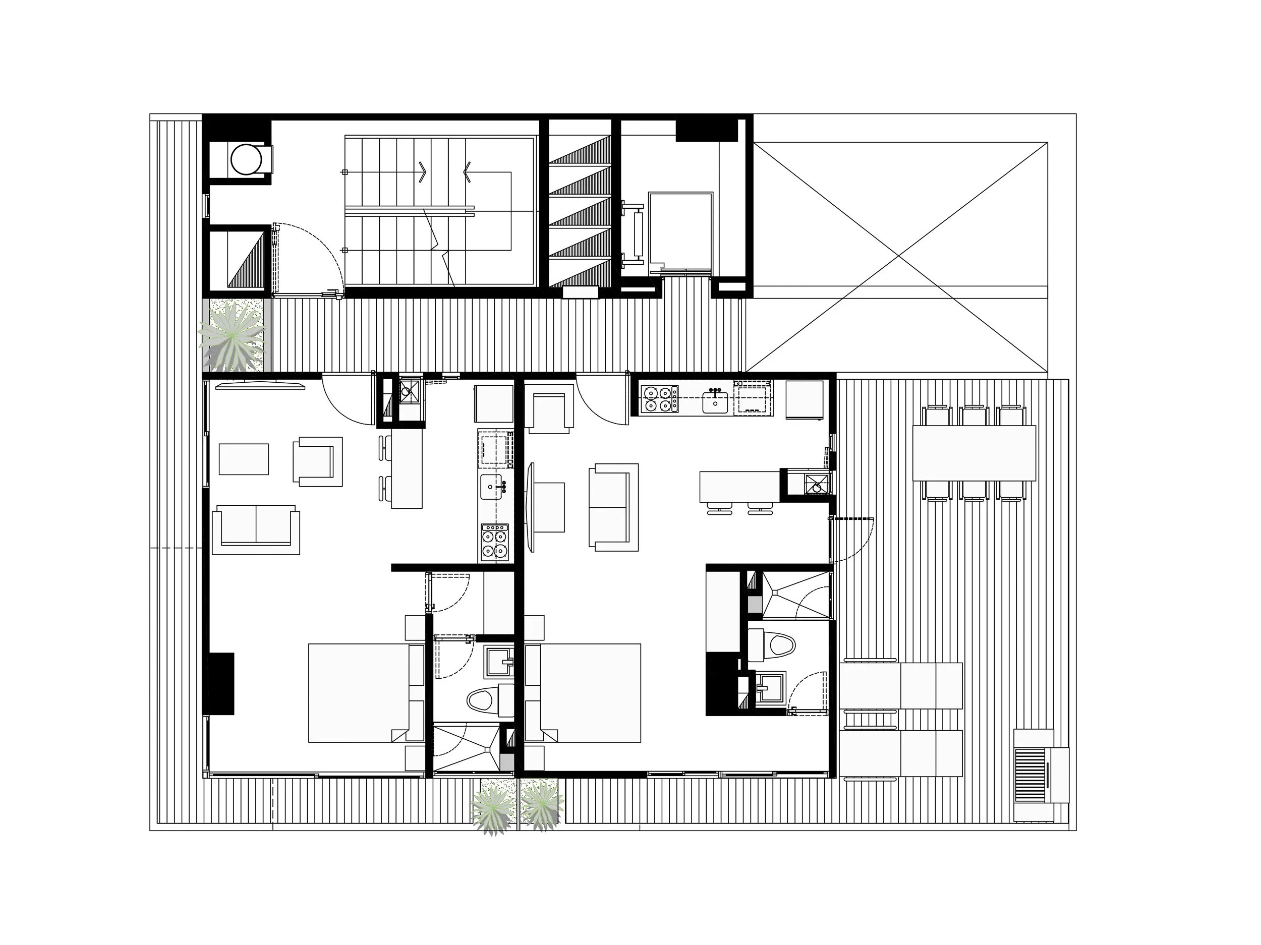 Planta de los apartamentos de Liv37 donde se ven las terrazas y balcones amplios. Edificio moderno de vivienda en Cali, Colombia.