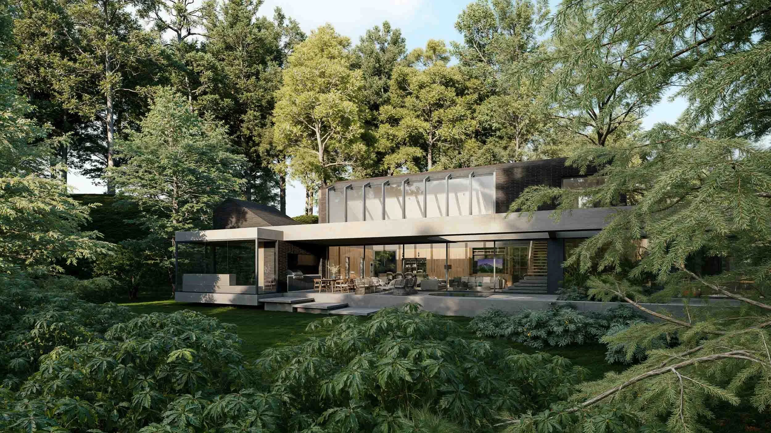 Fachadas vidriadas de Casa BOMO metida en el bosque. Arquitectura contemporánea en el oriente antioqueño por TOLEDO Estudio de Arquitecrura.