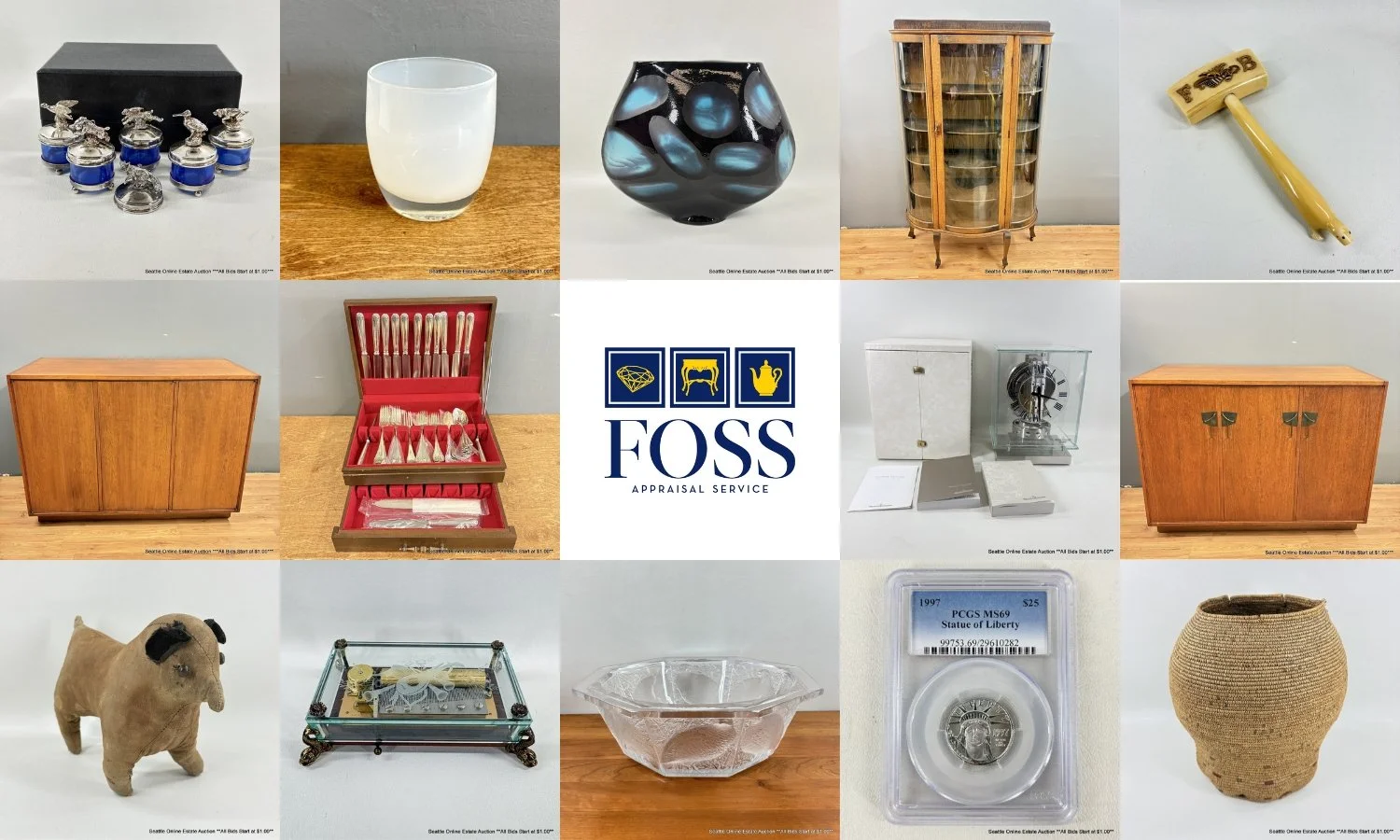 Seattle Online Estate Auction: Buccellati Silver, Jaeger Lecoultre Atmos Clock, Tiffany, MCM, Coins 