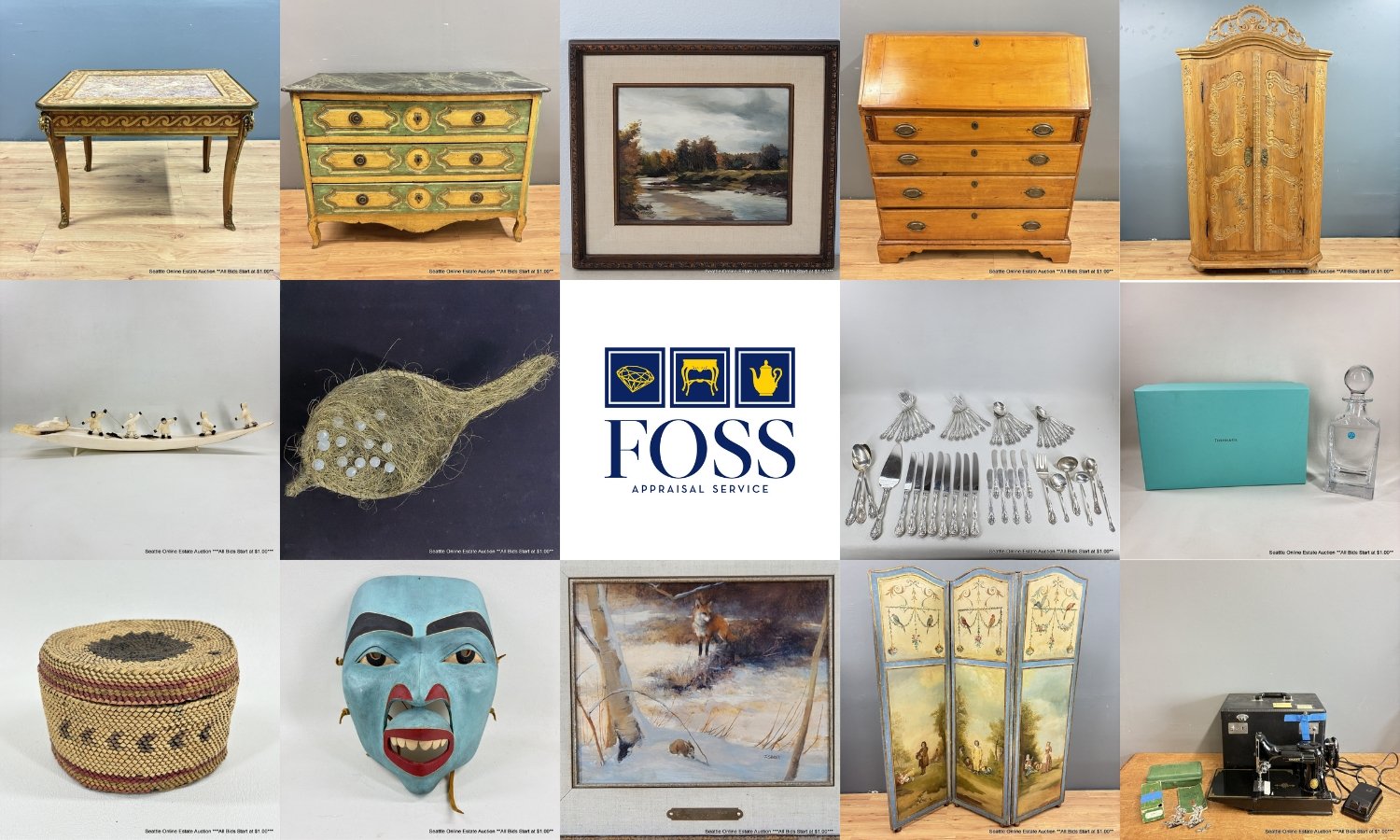 Seattle Online Estate Auction: Fine Art, Antiques, Singer Featherweight, Perfume Bottles, Tiffany, Native American 