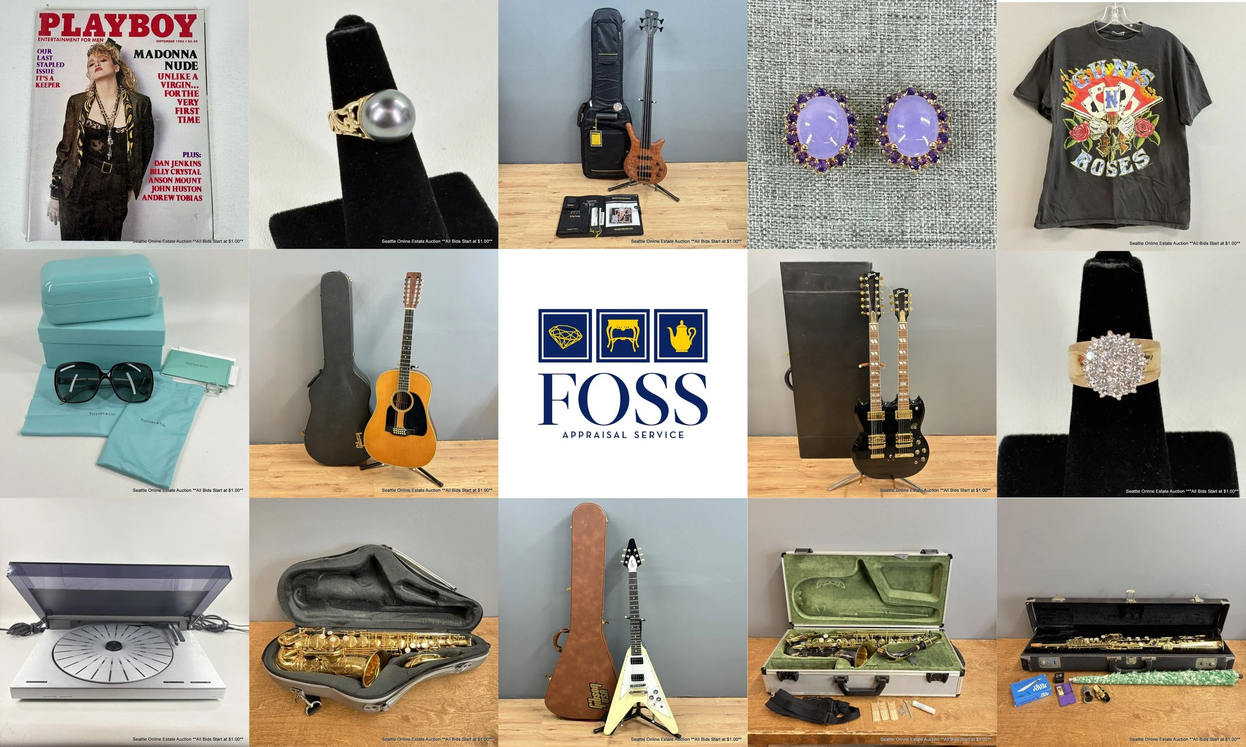 Seattle Online Instrument &amp; Jewelry Auction: Guitars, Saxophones, Flutes, Gold, Silver, Electronics, Playboy