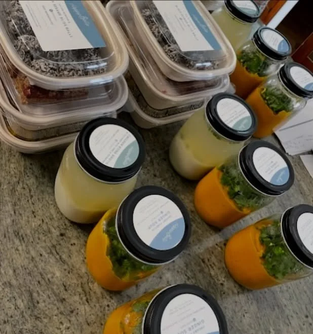 Postpartum Mondays
Complete Healing Menu includes:
Thai Chicken Bone Broth with Coconut Milk, Lime, &amp; Cilantro

Creamy Pumpkin, Ginger, &amp; Turmeric Soup

Rosemary Chicken Stew with Turmeric &amp; Golden Beets

Orange Cardamom Chia Pudding with