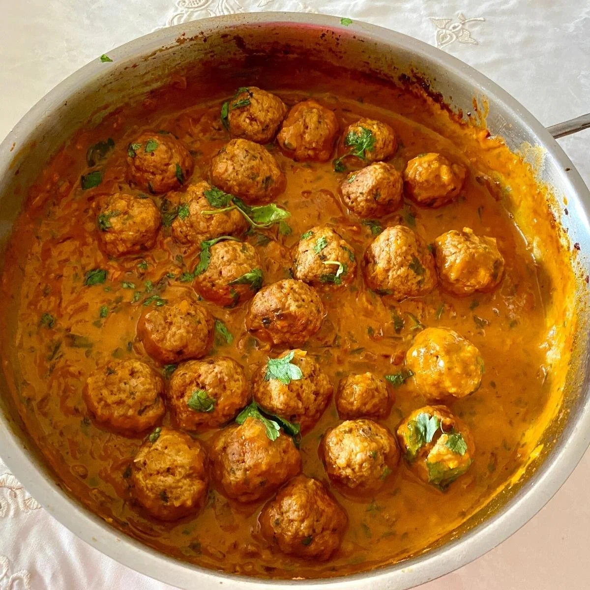 Malai Curry with Garam Masala Meatballs, Bell Peppers, & Peas and Steamed Jasmine Rice (GF, DF)