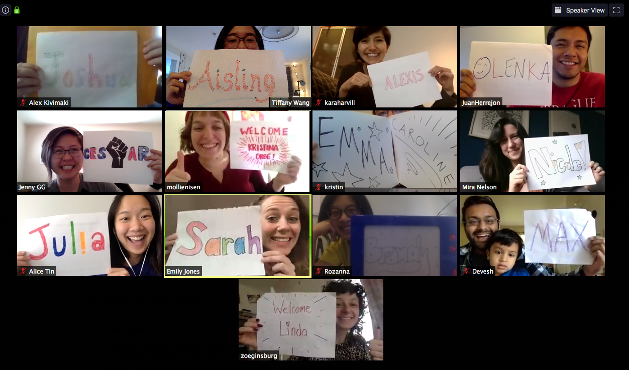 The now R3 Class of 2021 welcoming the new R1 Class of 2023 over Zoom following Match Day!