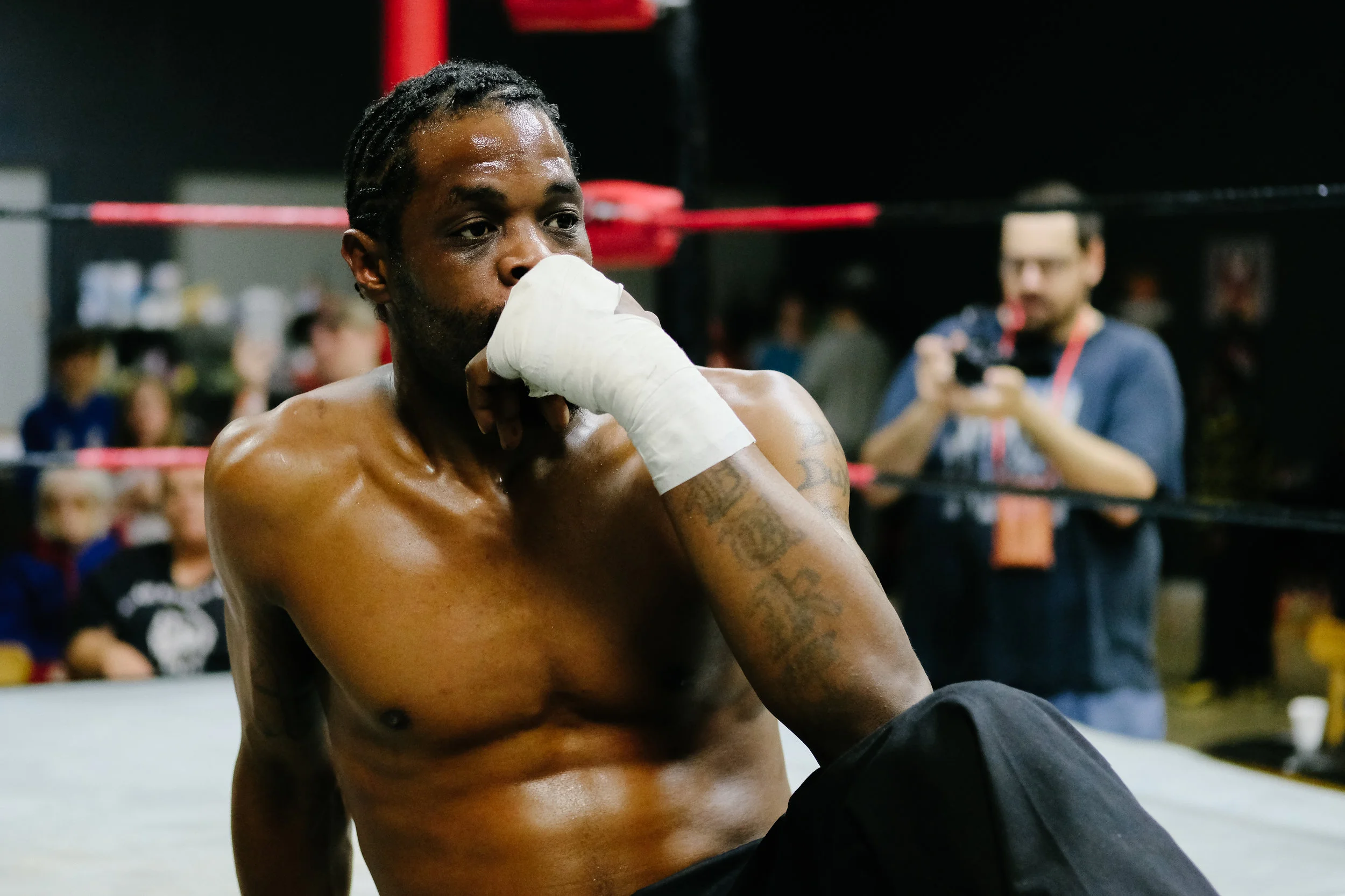 Big Ace, a crowd favorite at Real South Memphis Wrestling, takes a moment during a match, February 25, 2018.
