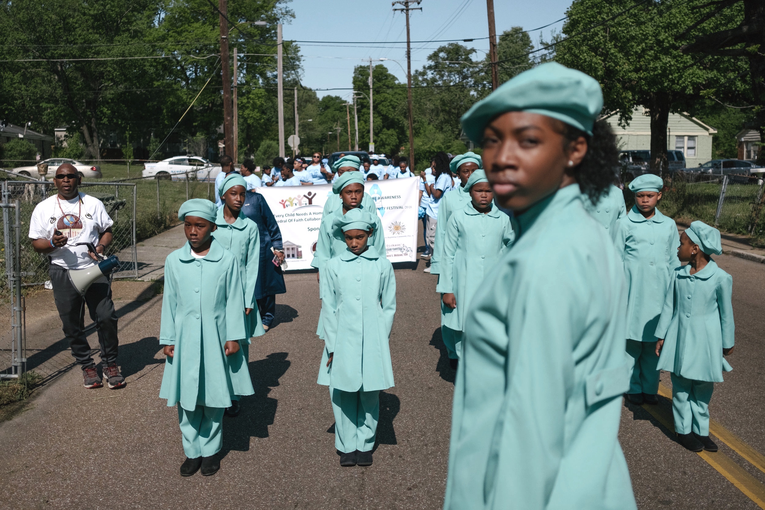  The Muslim Girls Training &amp; General Civilization Class with the Nation of Islam prepare to march in The Foster Care Awareness parade in the north Memphis neighborhoods of Klondike-Smokey City, May 5, 2018. 