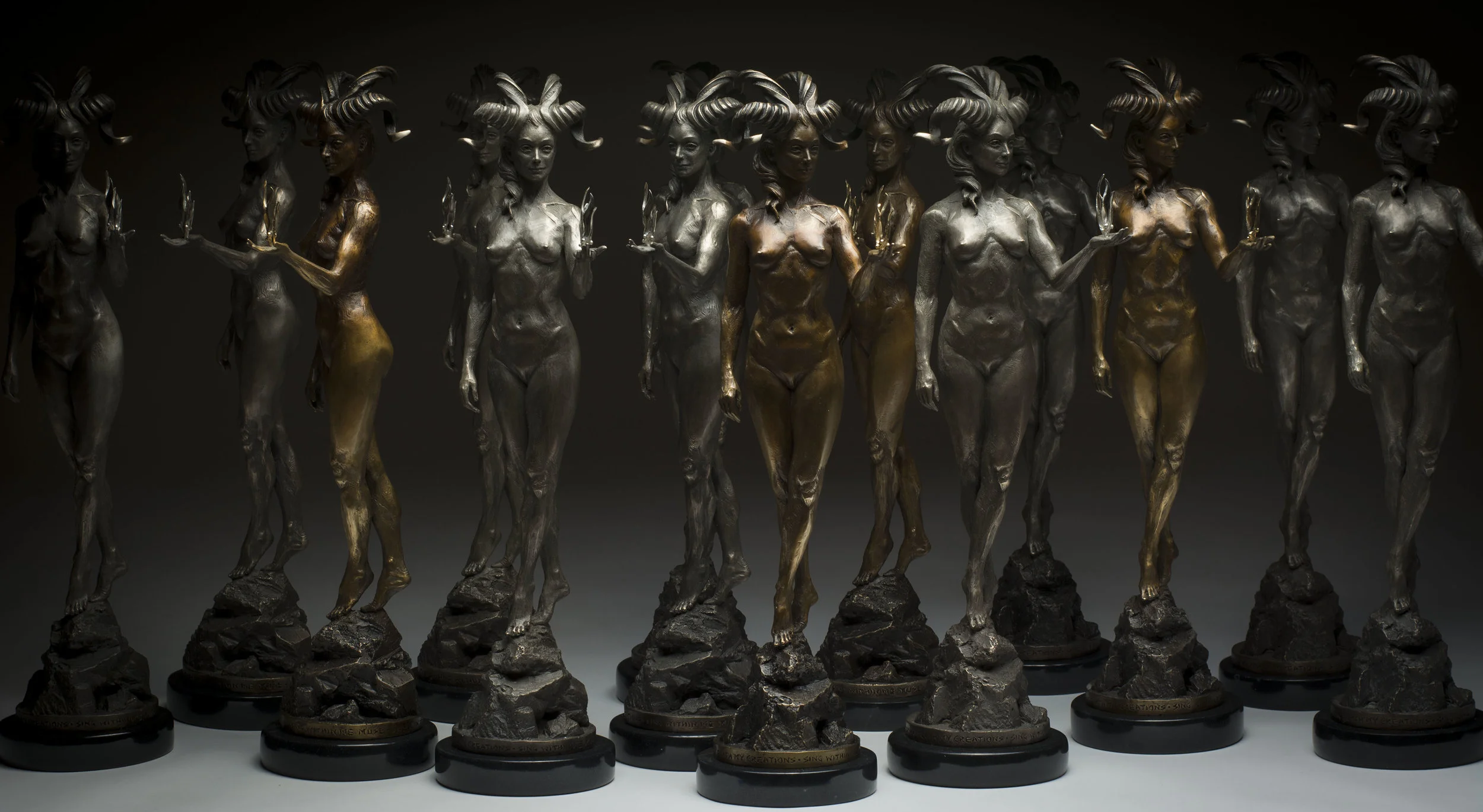 Colin and Kristine Poole from KC Poole Studios, The Spectrum Muse Award , 2015. Bronze, sterling, silver, 24K gold, marble, 16" × 6" × 5". Photo: Colin Poole.