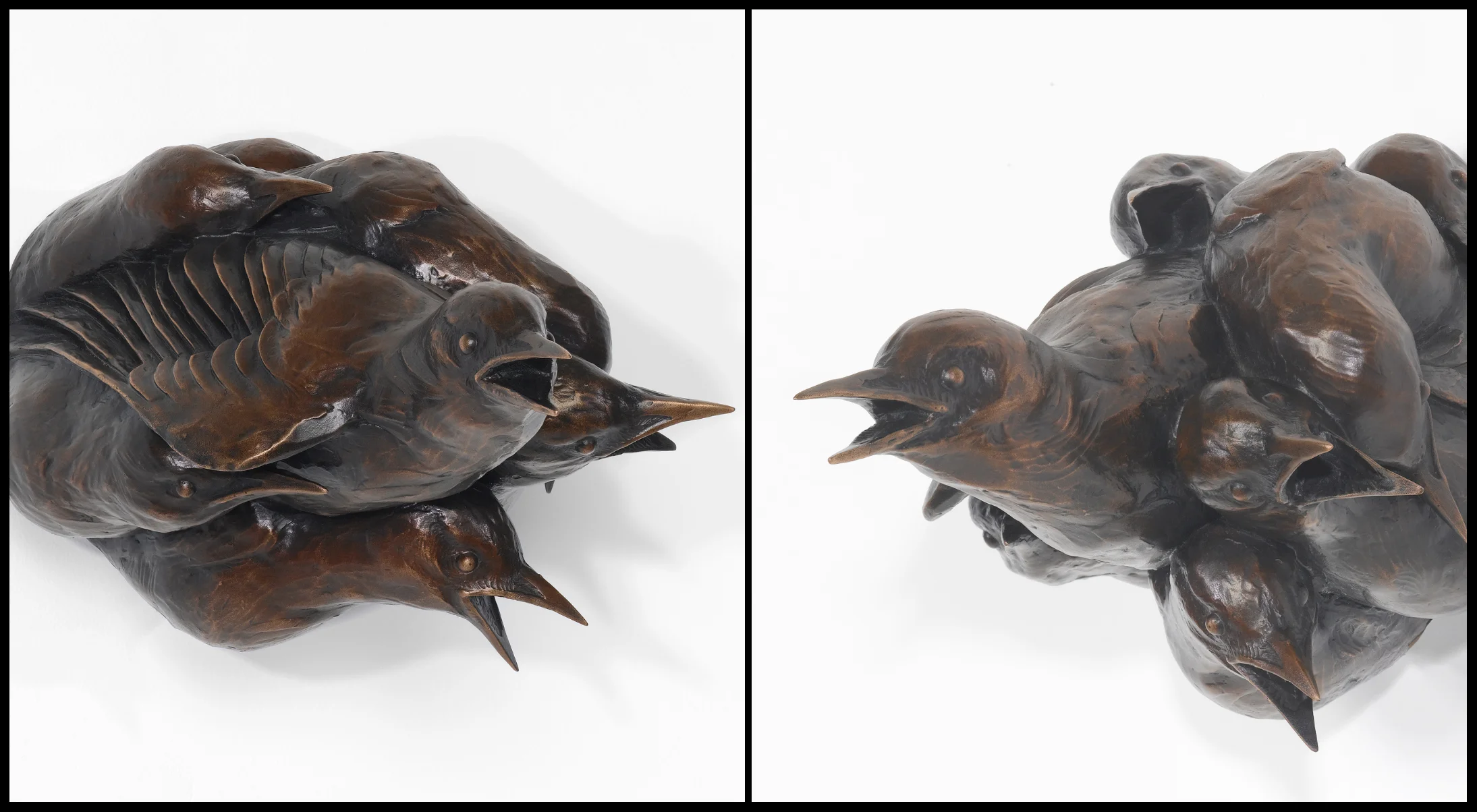 Exude, Katherine Rutecki, 2014 (view from left and right). Bronze