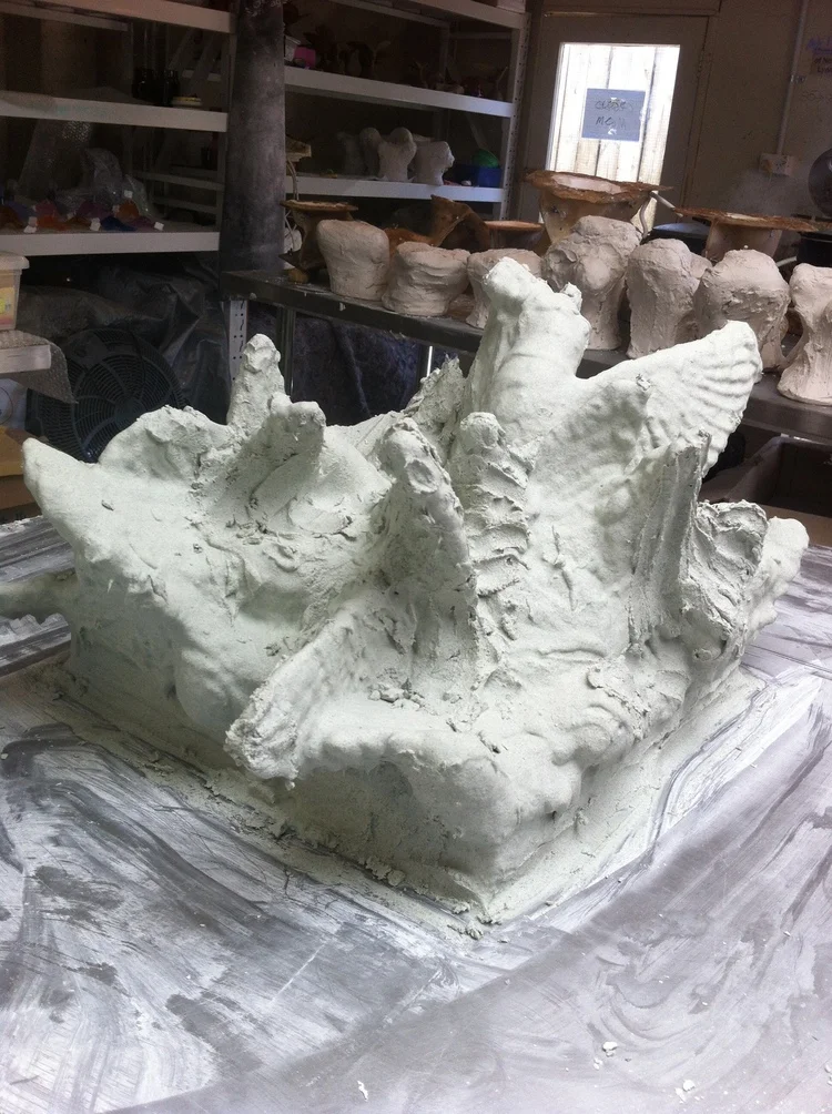 Katherine Rutecki, Refractory mold encasing a wax model for casting crystal, "When the pie was opened..."