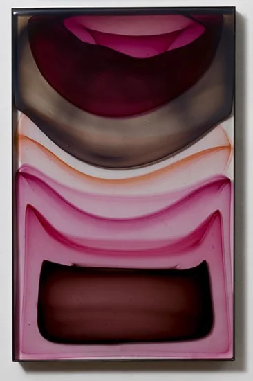 Infusion Panel in Brown, Red and Gold, 2008. Blown and solid-worked, kiln-cast, cold-worked glass, steel