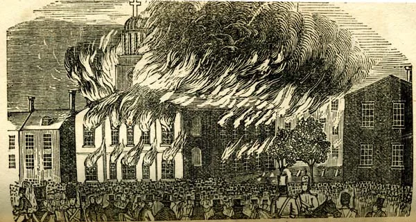 The destruction of Philadelphia's Church of St. Augustine in the 1844 Nativist Riots. Photo: PD-1923 public domain
