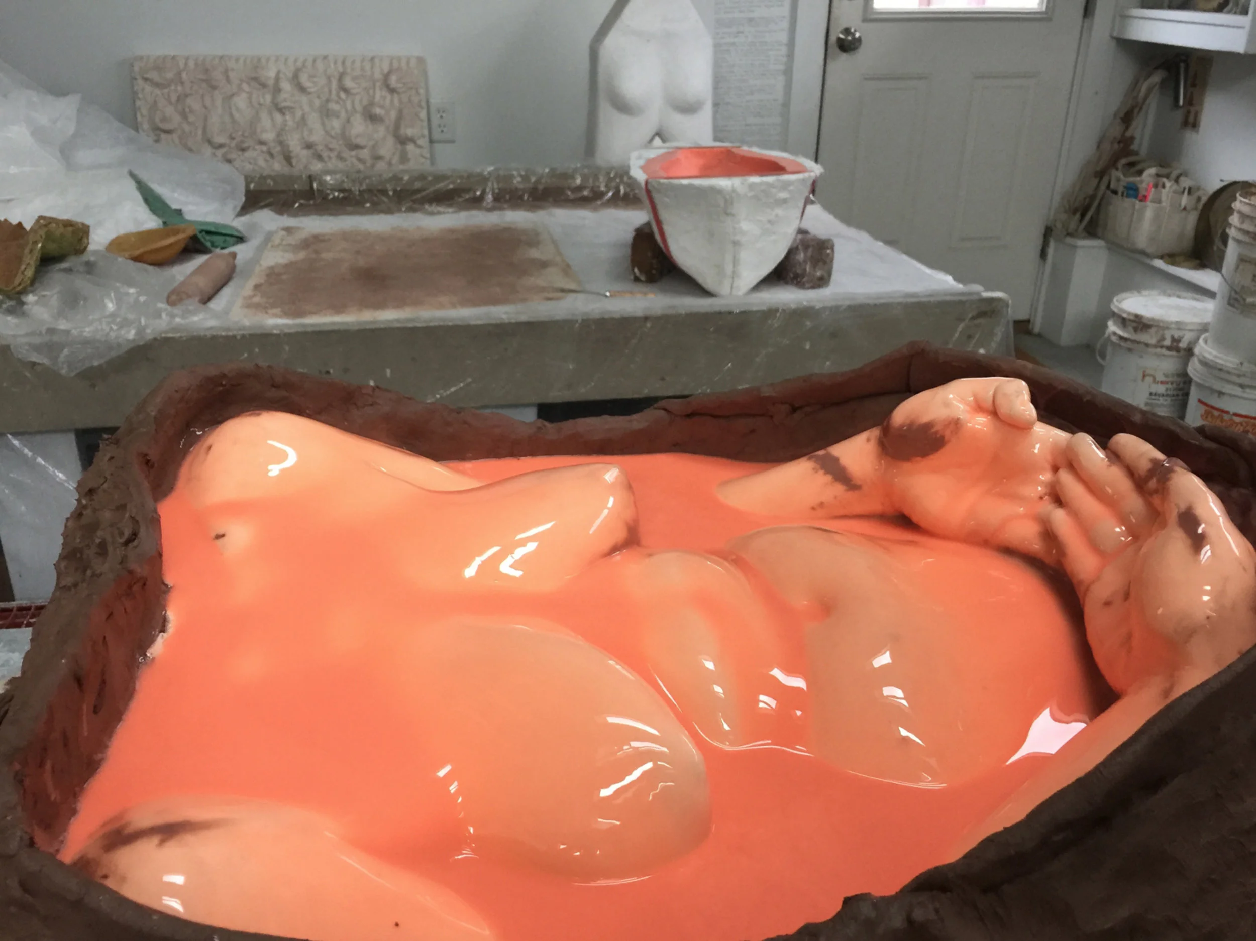 First layer of molding rubber on plaster torso. Photo courtesy of the artist.