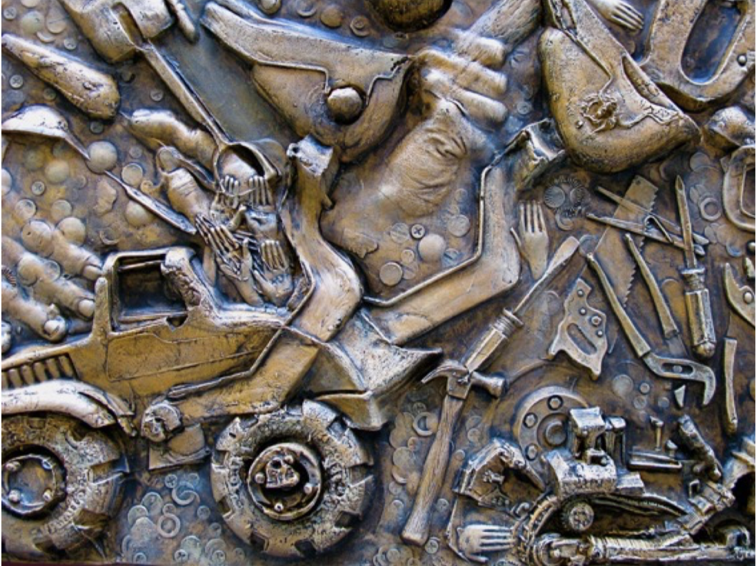 Leslie Fry. Detail of Excavation. Painted plaster made from a clay mold.