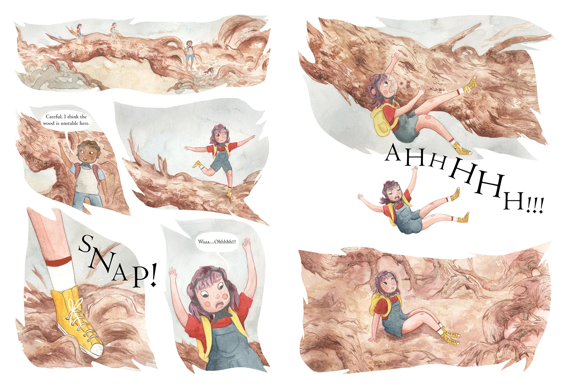 Double page spread from Roots, a children's graphic novel.