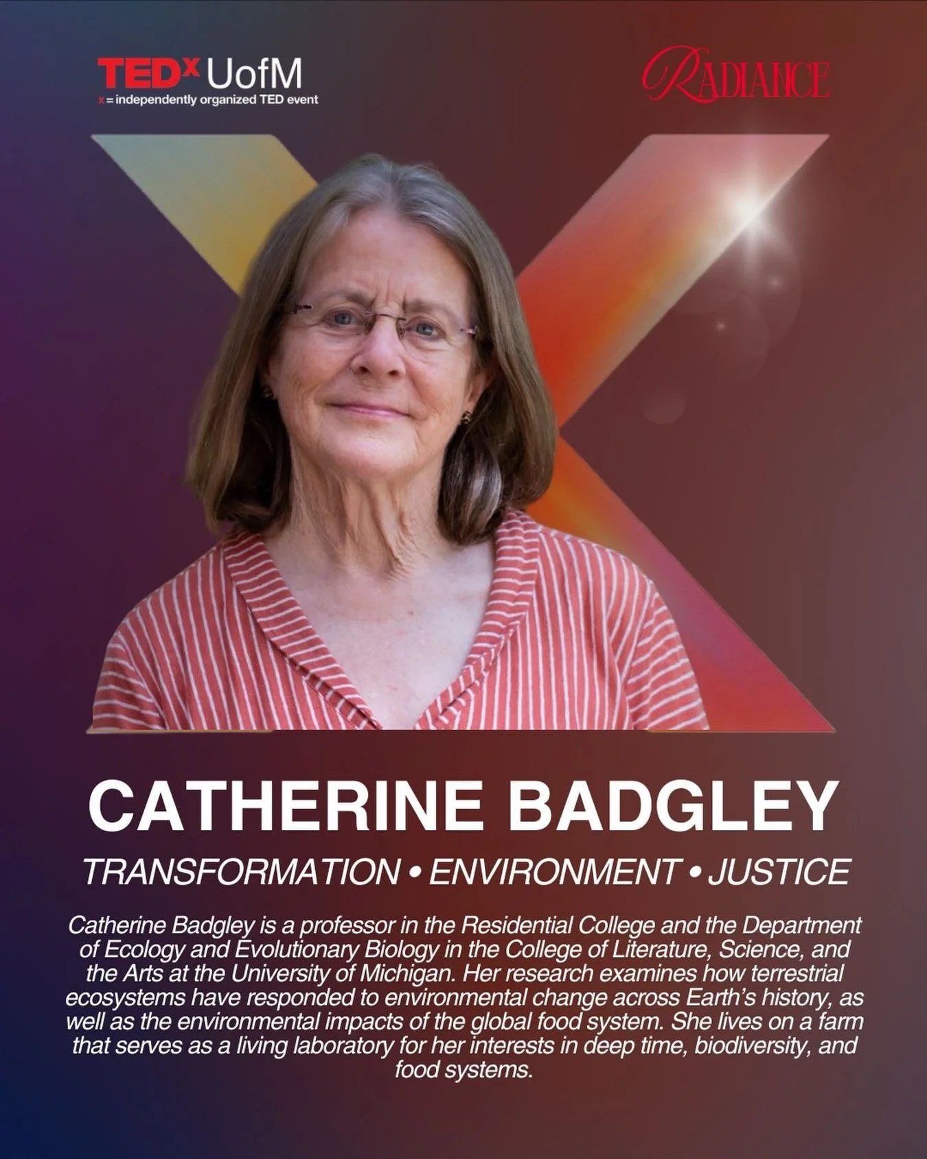 Continuing our 2026 speaker reveals, we&rsquo;re excited to introduce 𝑪𝑨𝑻𝑯𝑬𝑹𝑰𝑵𝑬 𝑩𝑨𝑫𝑮𝑳𝑬𝒀 to the TEDxUofM stage.

Catherine Badgley is a professor in the Residential College and the Department of Ecology and Evolutionary Biology in the 