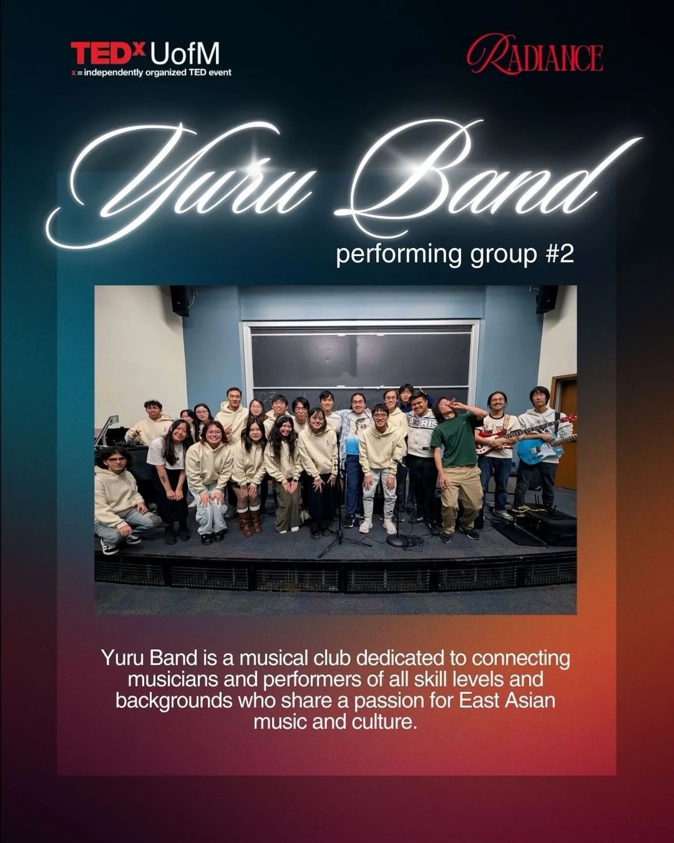 Performing Group Reveal #2: 𝒀𝑼𝑹𝑼 𝑩𝑨𝑵𝑫

East Asian pop, rock, and everything in between &mdash; Yuru Band is bringing a genre-blending performance to TEDxUofM.

With a mix of classical and modern instruments, powerful vocals, and rap, their se