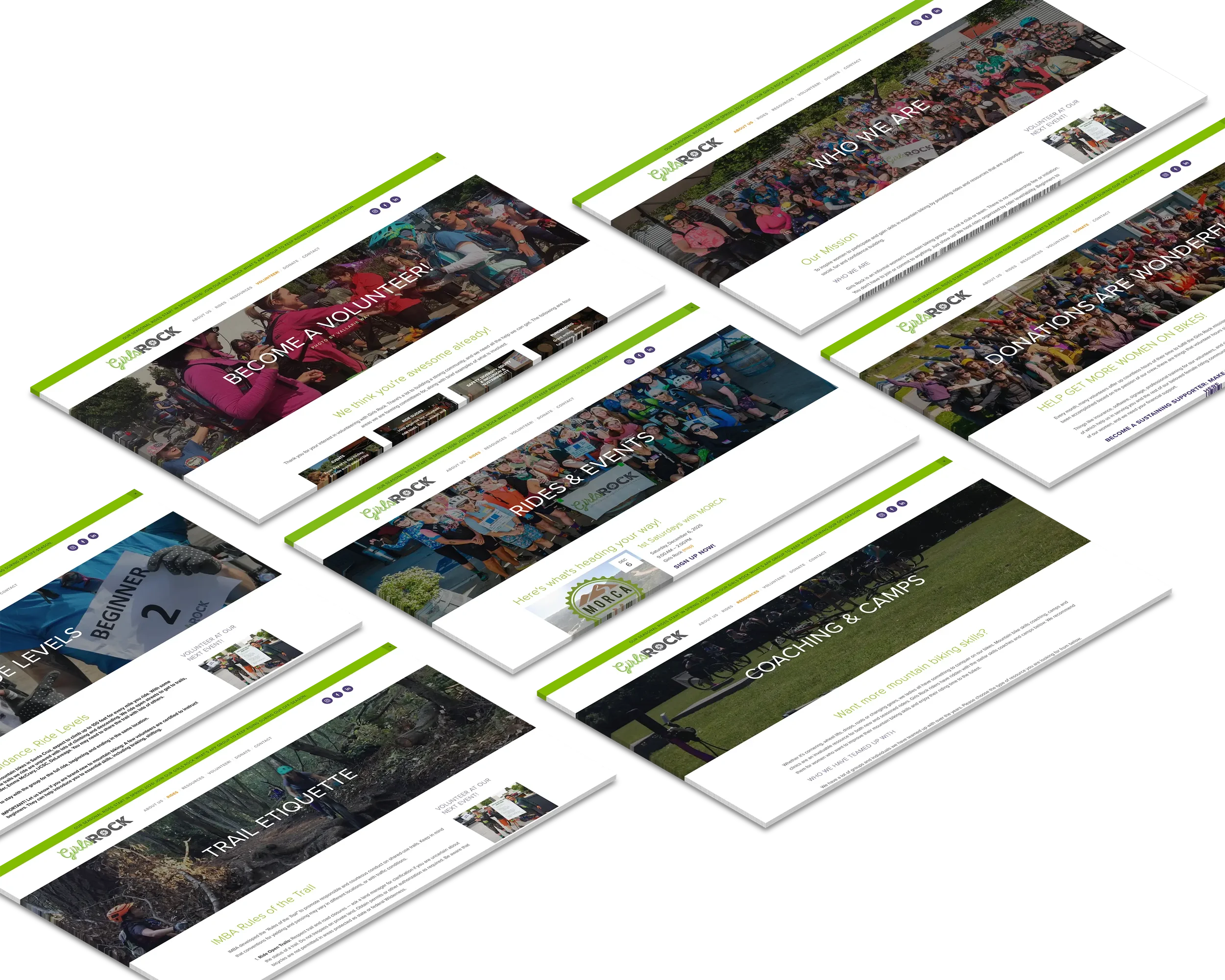 Mockups of several website pages
