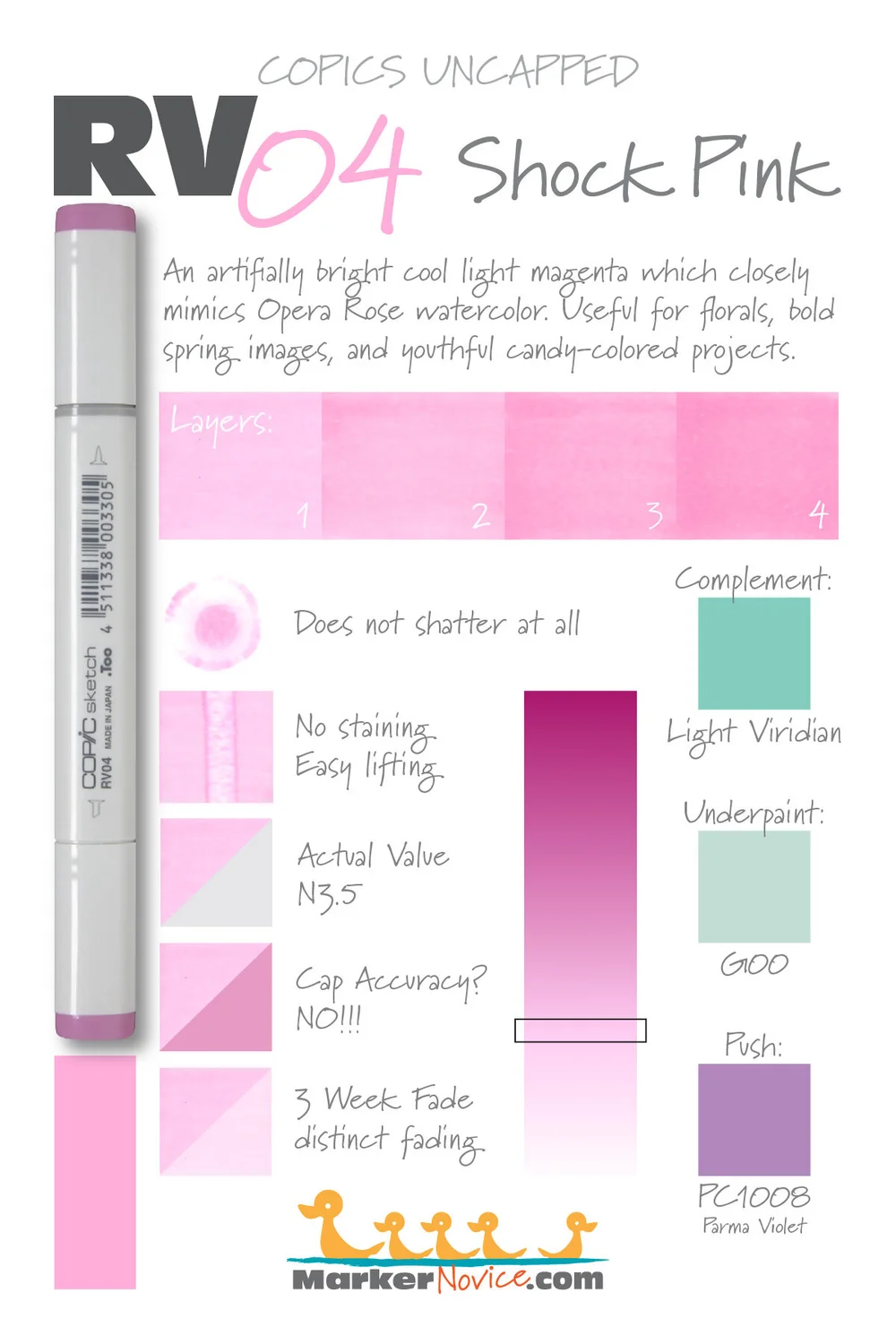 Rv04 Shock Pink Copics Uncapped Marker Swatch Ink Testing Marker Novice