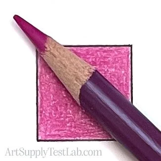 Prismacolor Process Red 994's color indicator is darker and cooler than a swatch of the color