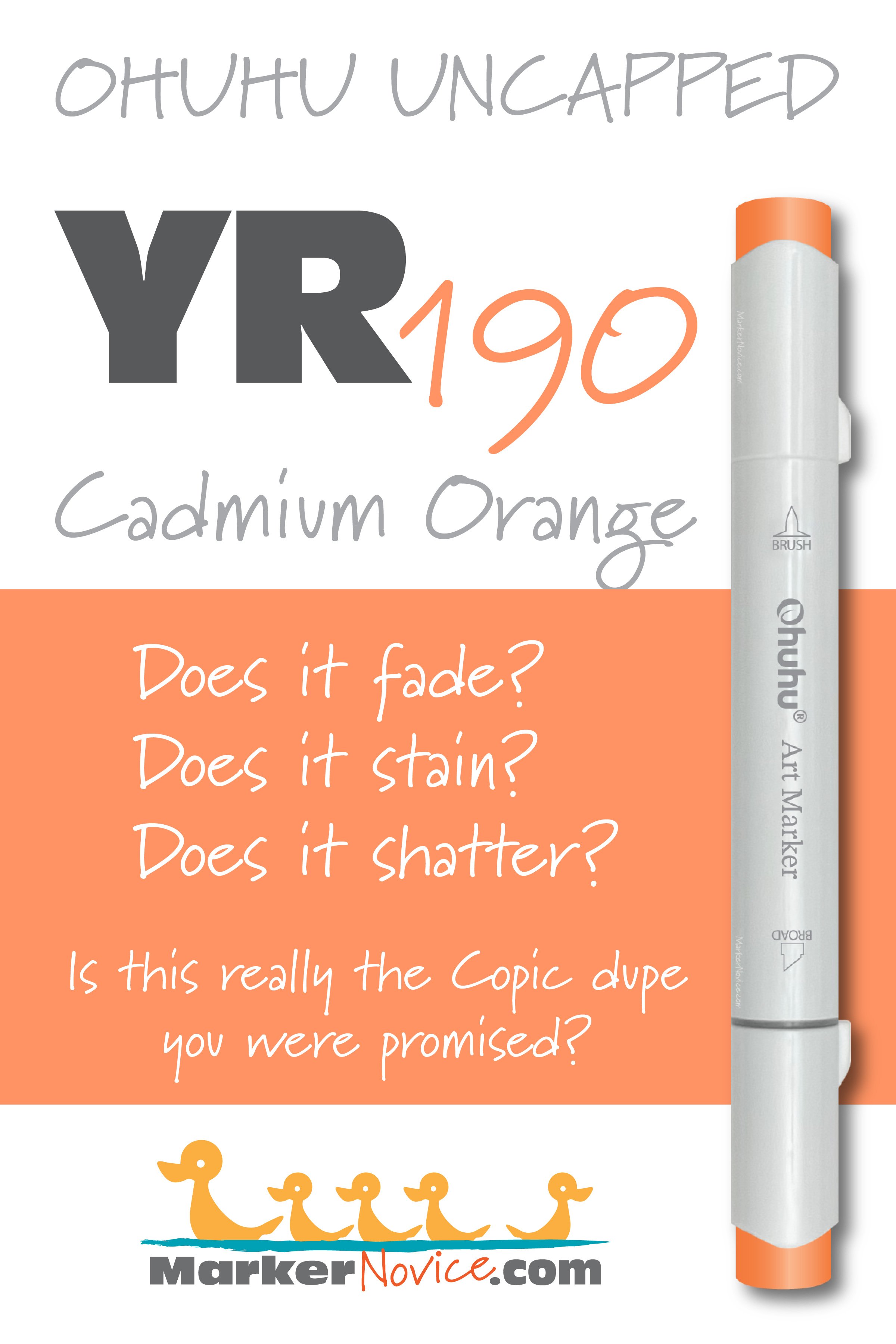 YR190 Cadmium Orange: Testing Ohuhu Markers for Lightfastness and Quality  (Ink Testing & Swatching) — Marker Novice