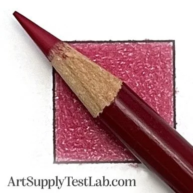 Prismacolor Pomegranate 195's color indicator is slighty darker than the swatch but feels close.