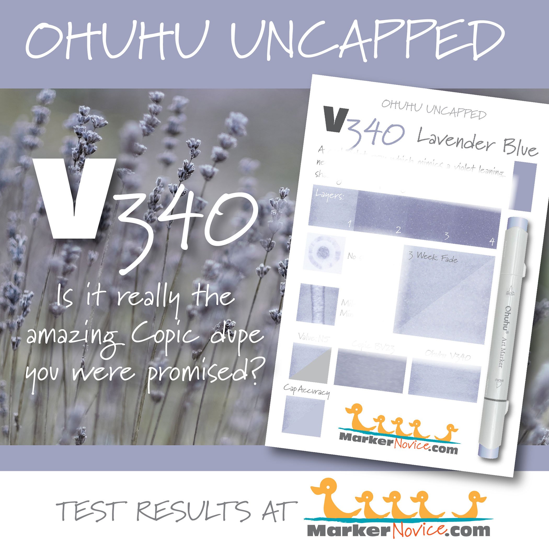 V340 Lavender Blue: Testing Ohuhu Markers for Lightfastness and Quality  (Ink testing and swatching) — Marker Novice