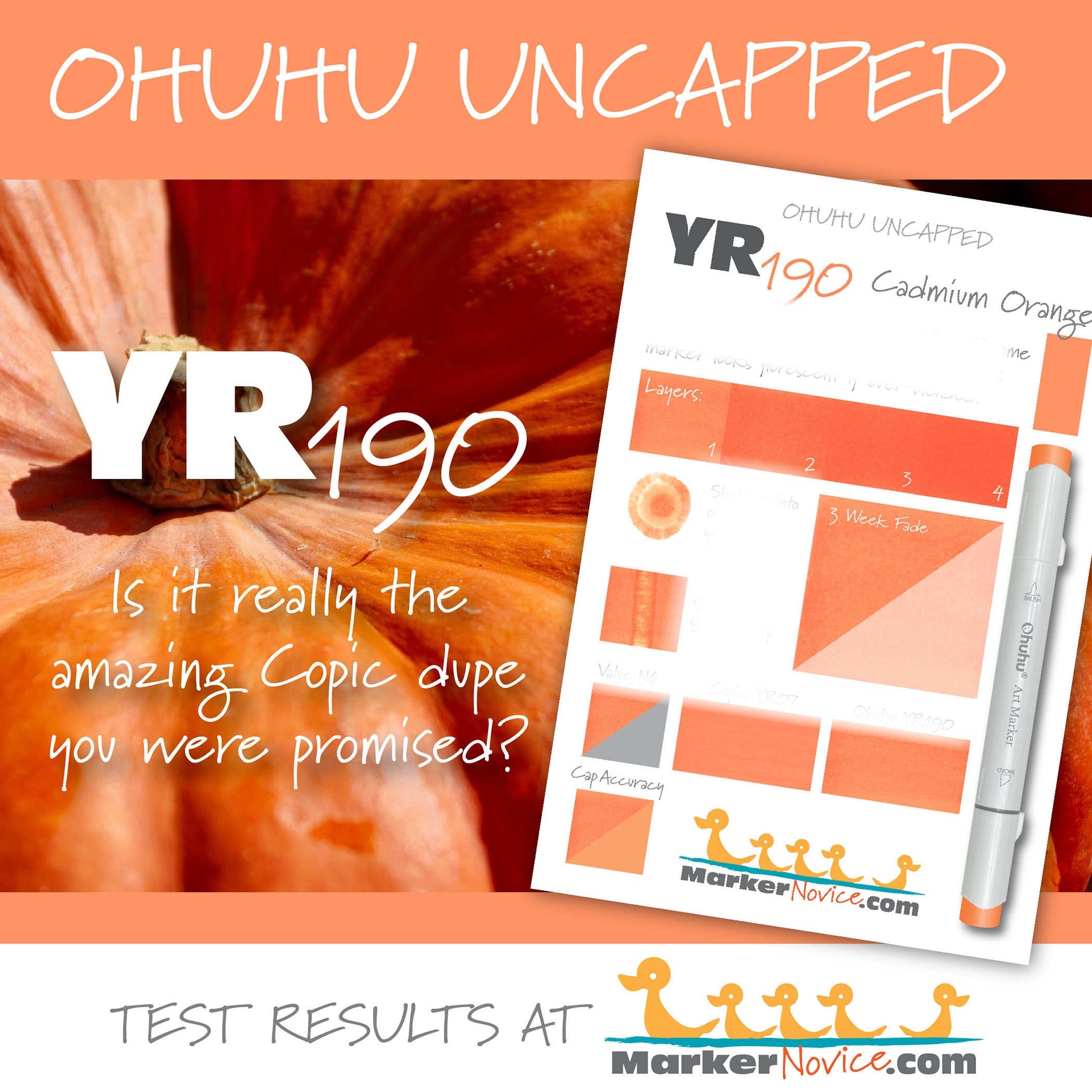 YR190 Cadmium Orange: Testing Ohuhu Markers for Lightfastness and Quality  (Ink Testing & Swatching) — Marker Novice