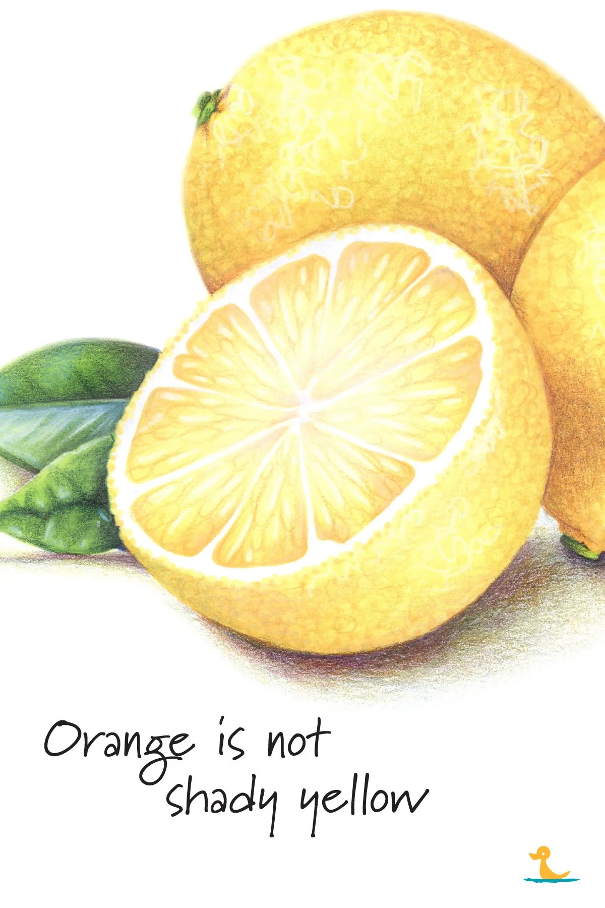 Orange is not shady yellow. Learn more about shading yellow for realism in the “Lemon Zest” workshop at ColorWonk.com