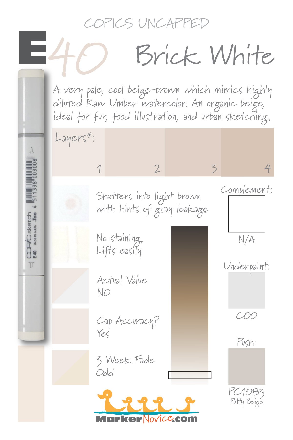 E40 Brick White: Copics Uncapped (Marker Swatch, Ink Testing