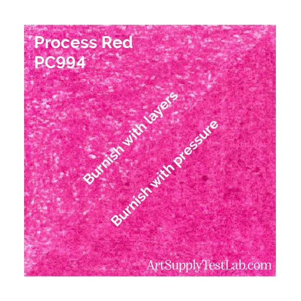 Compare the burnish of Process Red 994 made with many light layers versus a single heavy pressure layer.