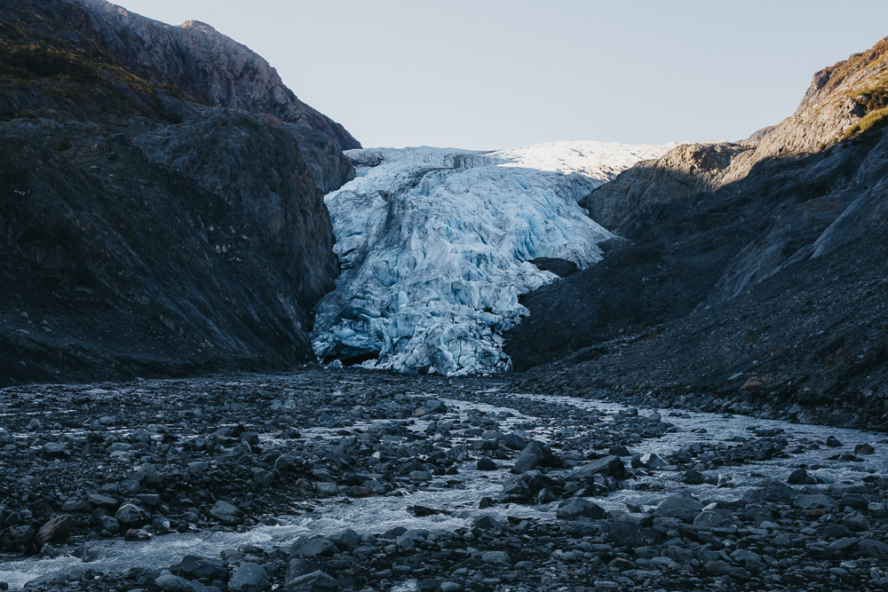Due to the accelerated melt, the access route to the glacier's terminus is now frequently flooded. Large chunks have also cleaved away from the glacier's face, exposing a cave-like opening at the base of the terminus. Due to the flood, I was not able to reach reach the cave.