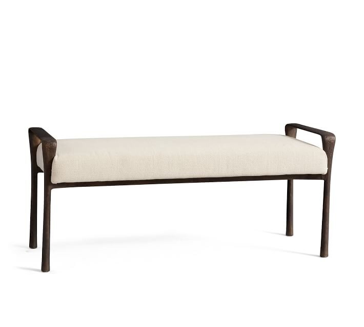 bronze leg upholstered bench