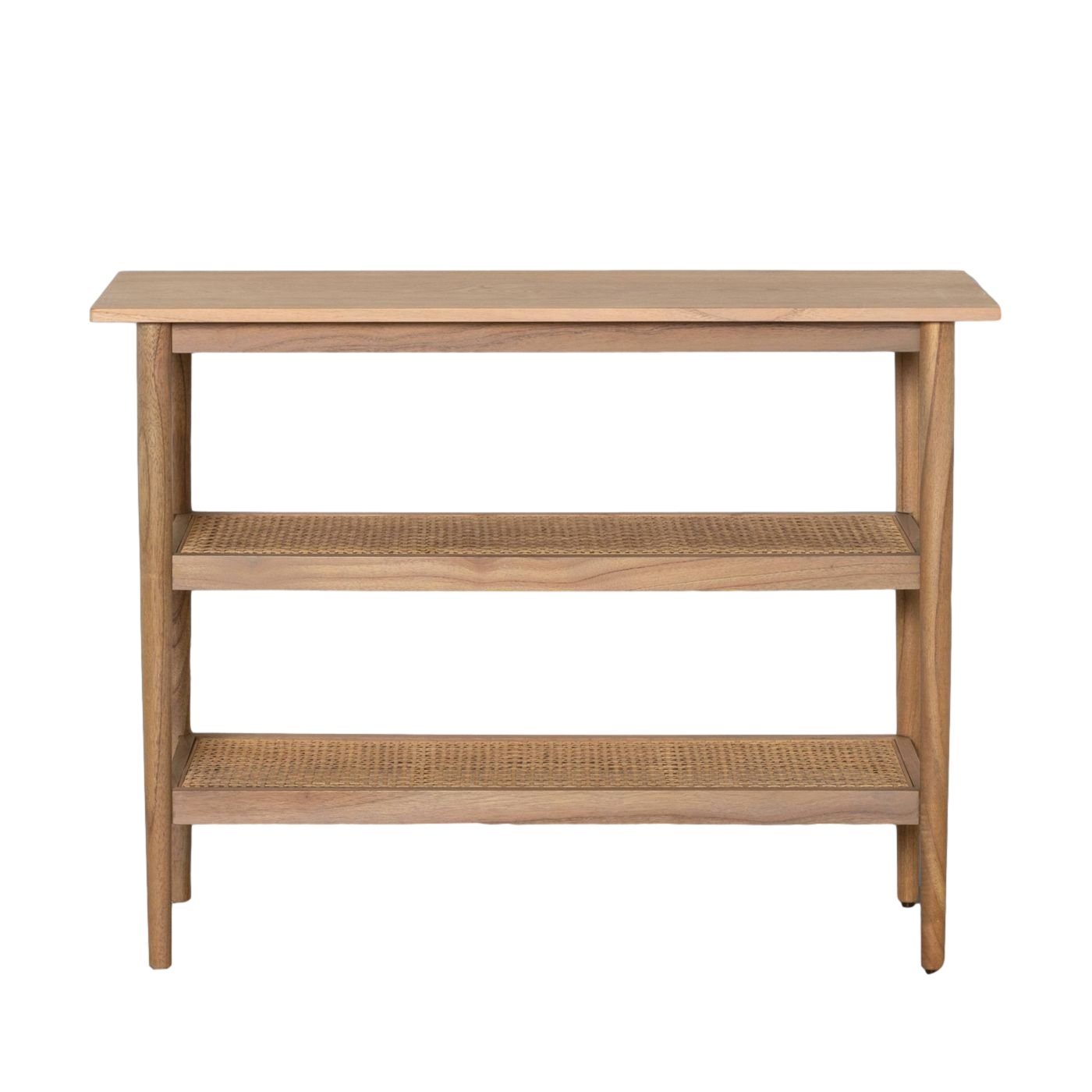 natural wood and cane console table