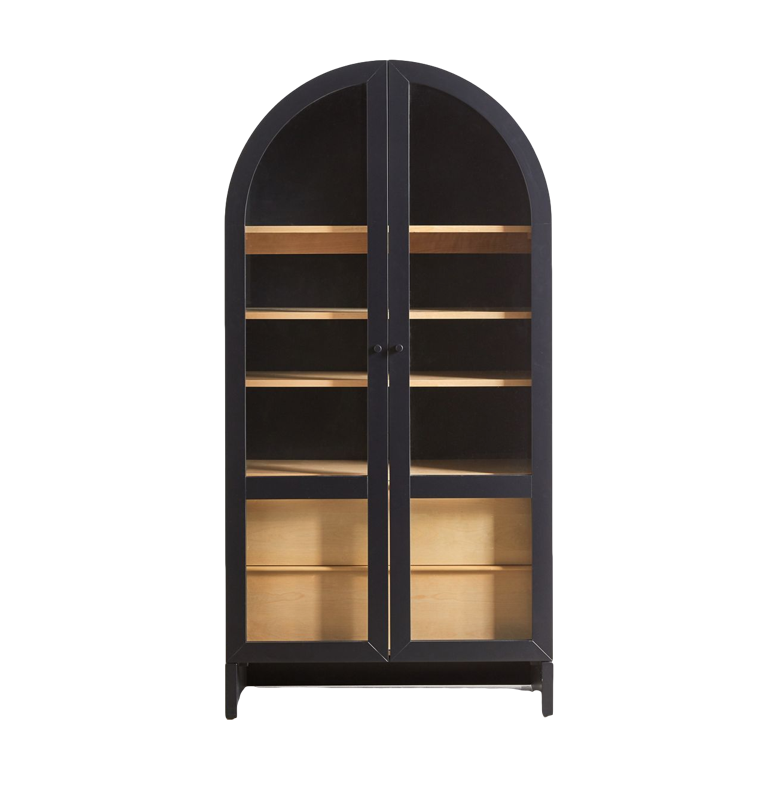 black and natural storage cabinet