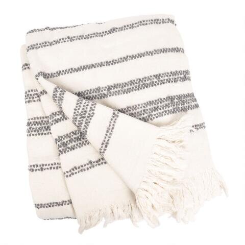 ivory and grey striped throw blanket