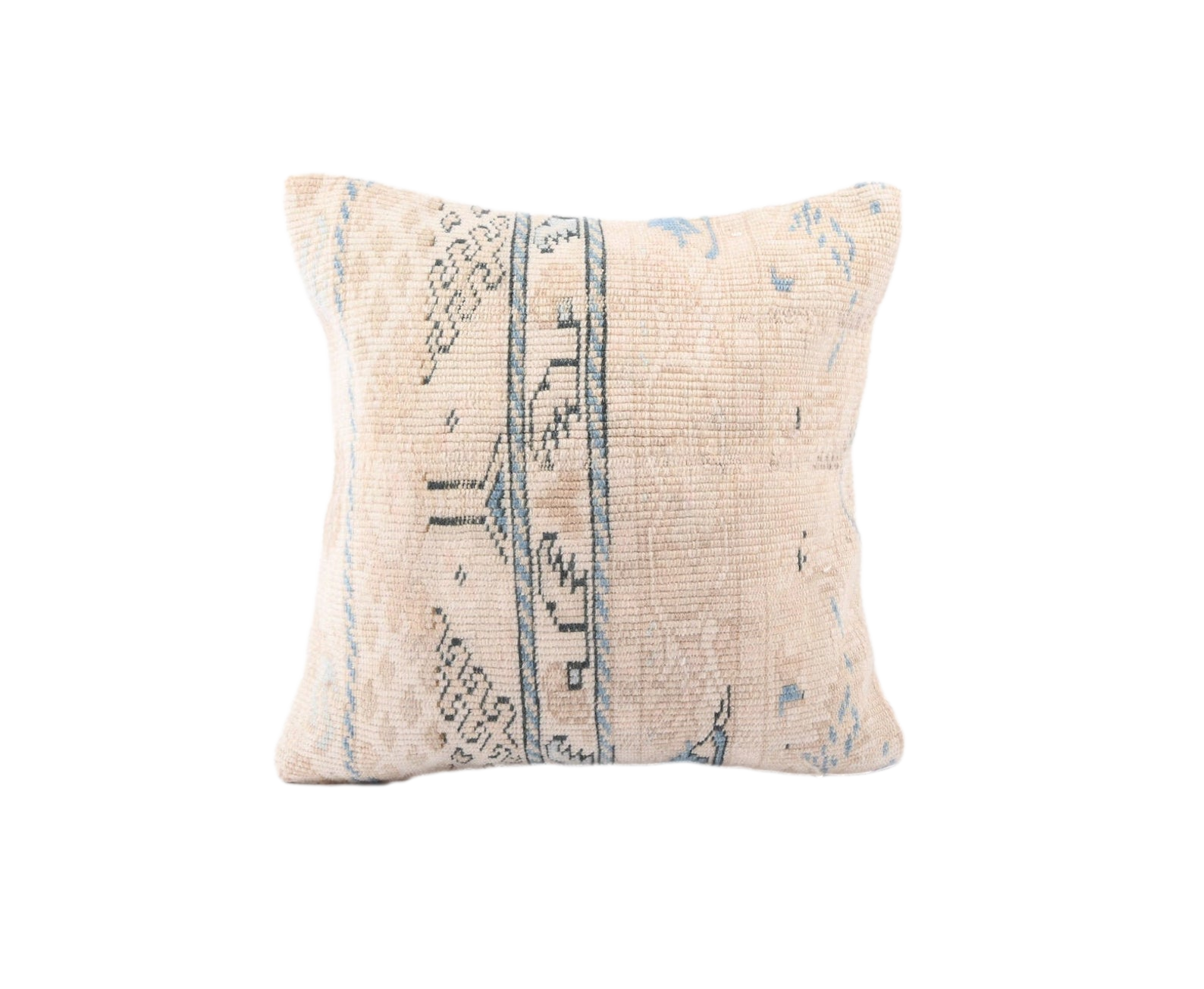 beige and blue kilim pillow cover