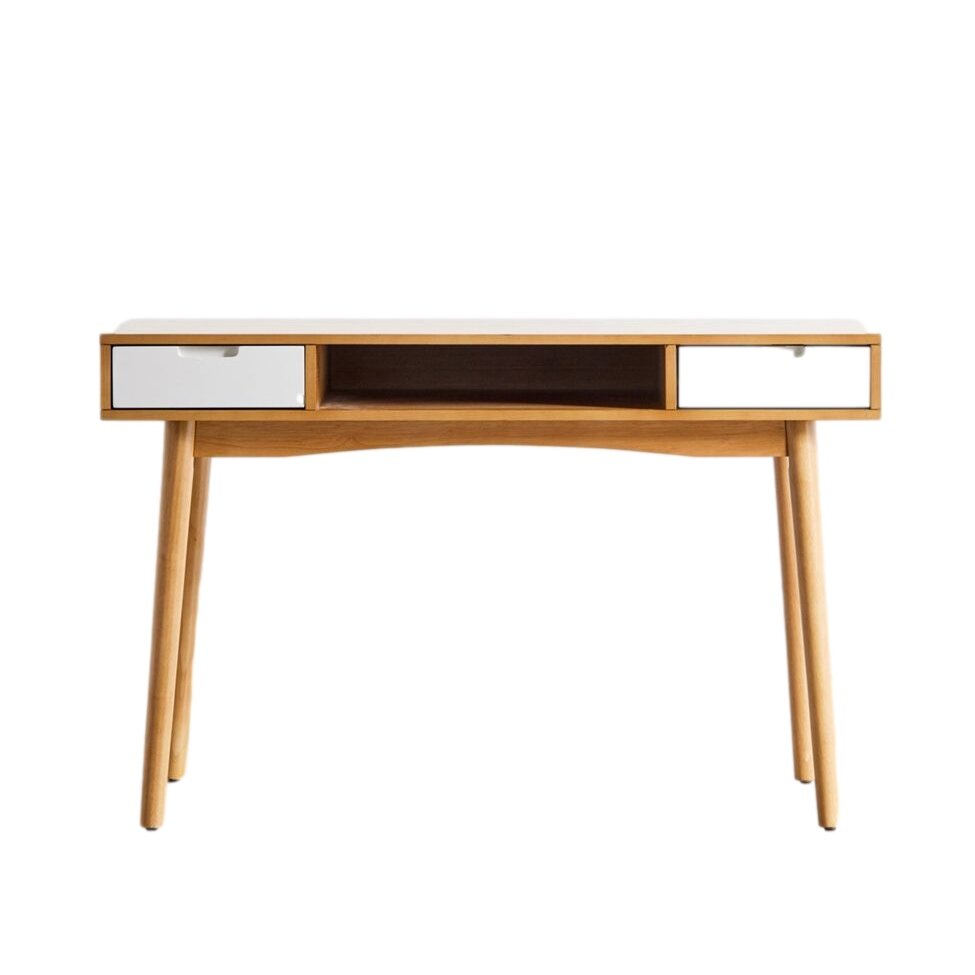 mid-century white and wood desk