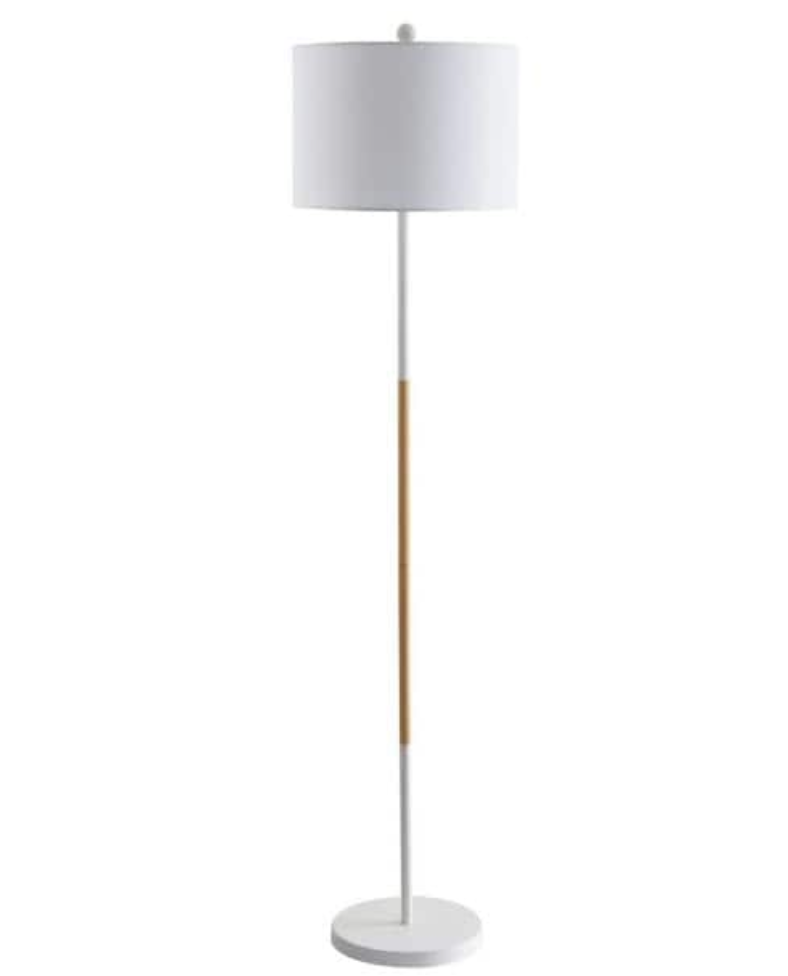white and wood floor lamp