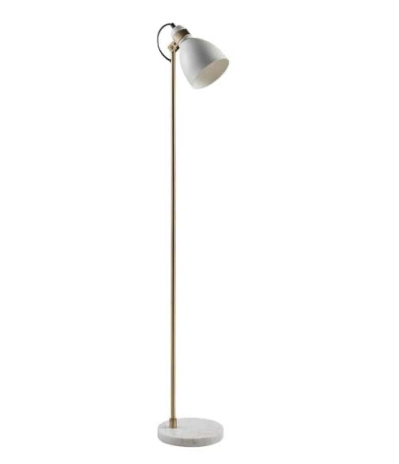 white and antique brass task floor lamp