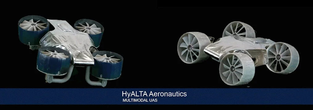 HyDrone prototypes in vertical and forward flight configurations.