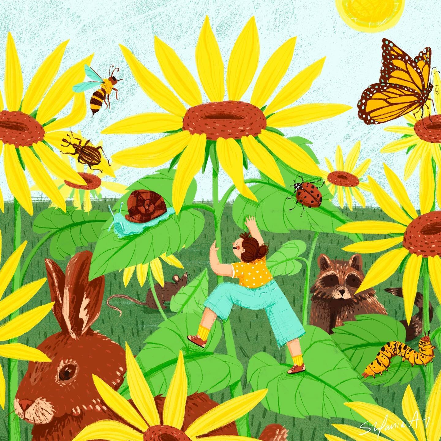 &lsquo;Biodiversity&rsquo;
For this prompt I explored part of the ecosystem that surrounds sunflowers. I illustrated just a few of the creatures that are attracted to sunflowers as much as I am. 
Adding to @ourplanetweek  challenge. A tree will be pl