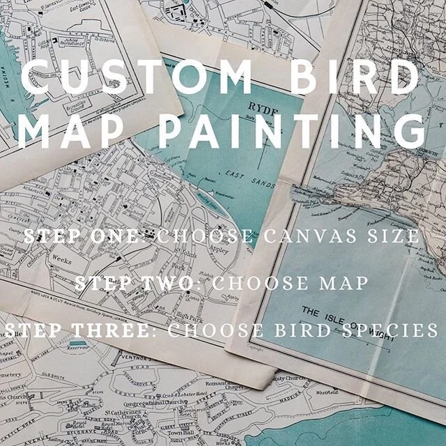 Hi friends! ⠀
⠀
These birds on maps are becoming quite popular and are so fun to create with recycled maps, so I thought I&rsquo;d make the process to get a custom one a little more simple.. Choose your canvas size, your map location, and your bird s